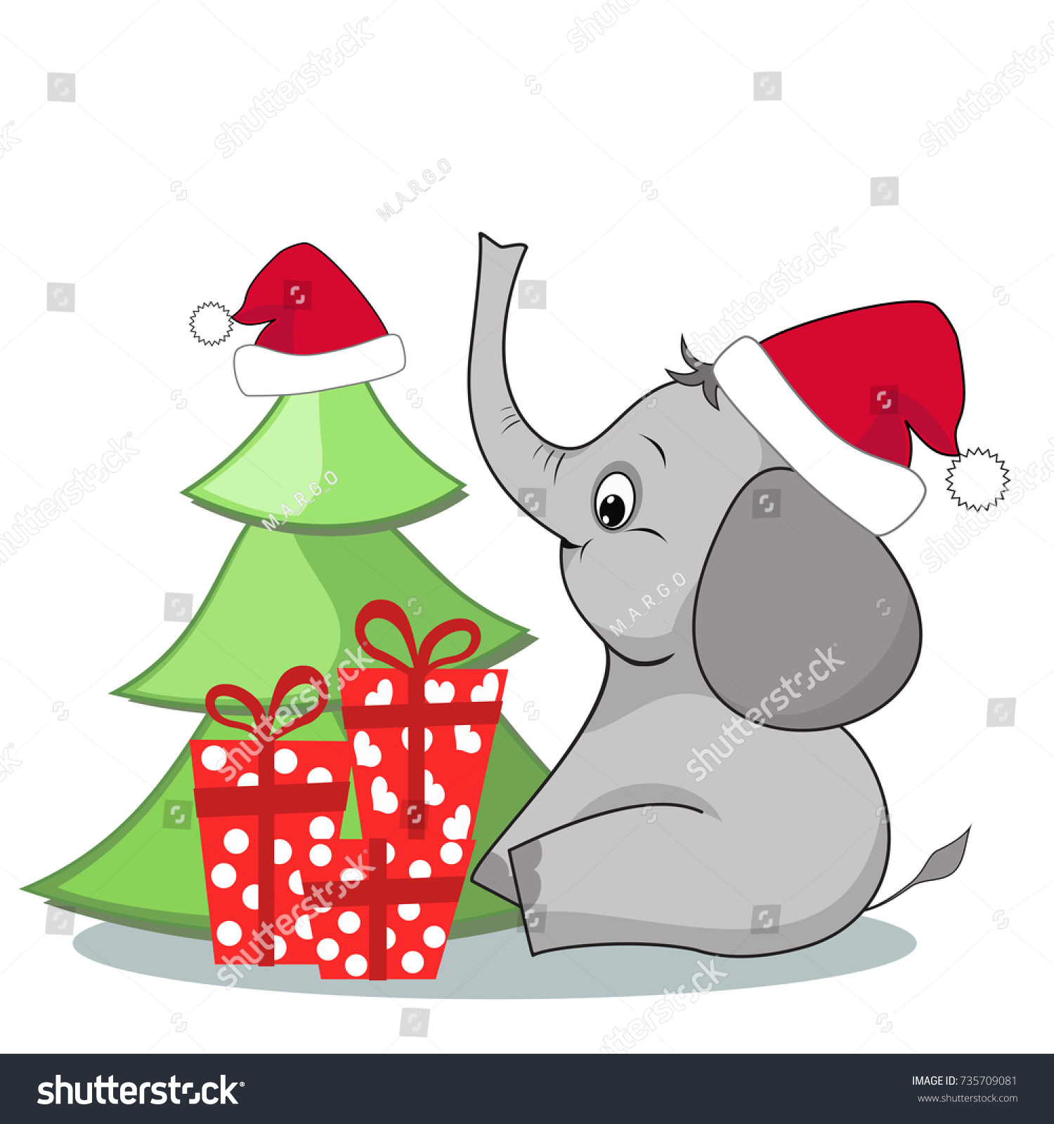 Download Cute Cartoon Baby Elephant Gifts Christmas Stock Vector ...