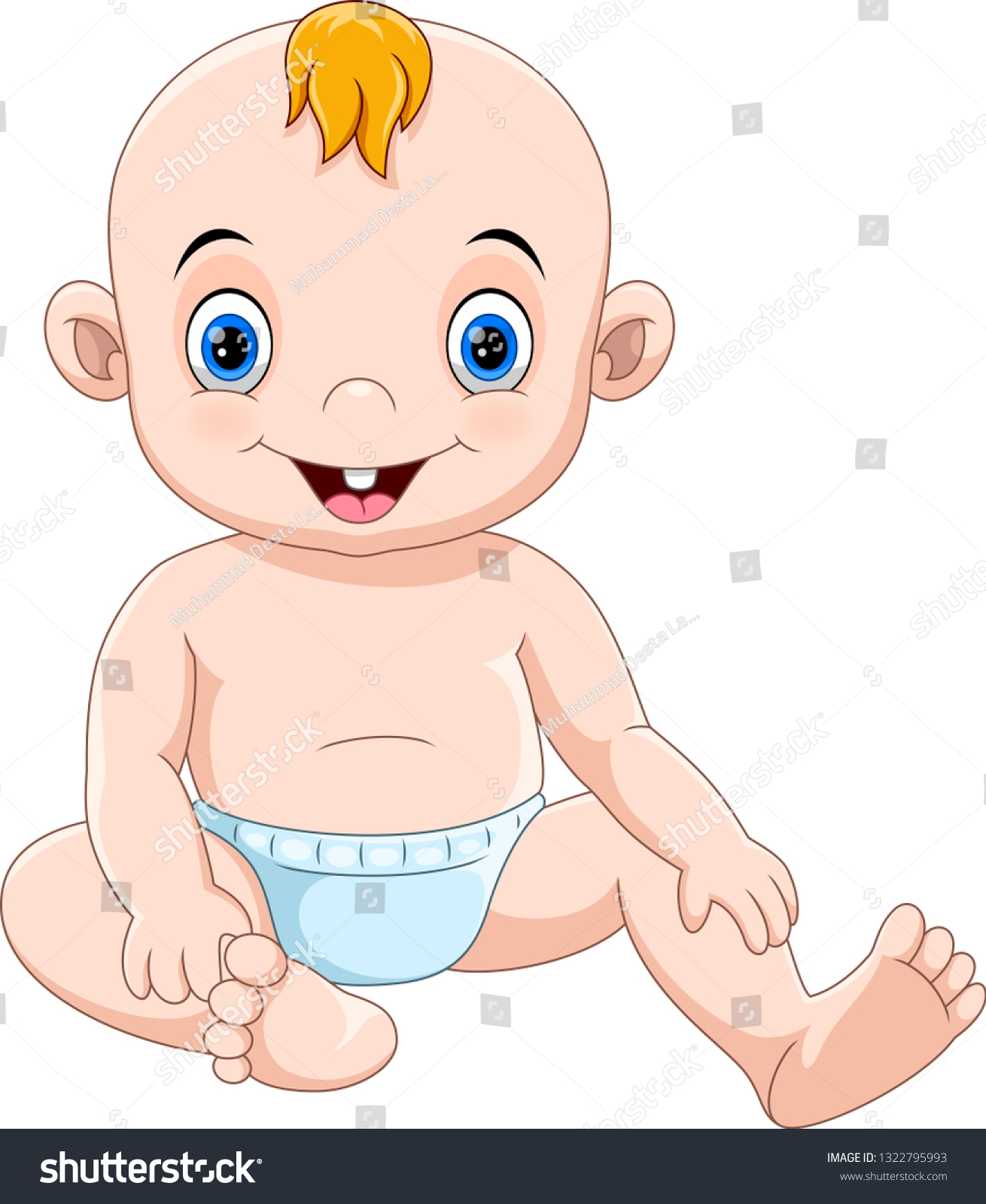 Vector Cartoon Illustration Cute Baby Sitting Isolated White Background