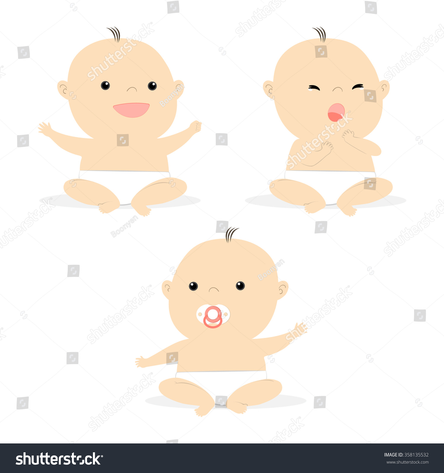 Vector Cartoon Illustration Cute Baby Sitting Isolated White Background