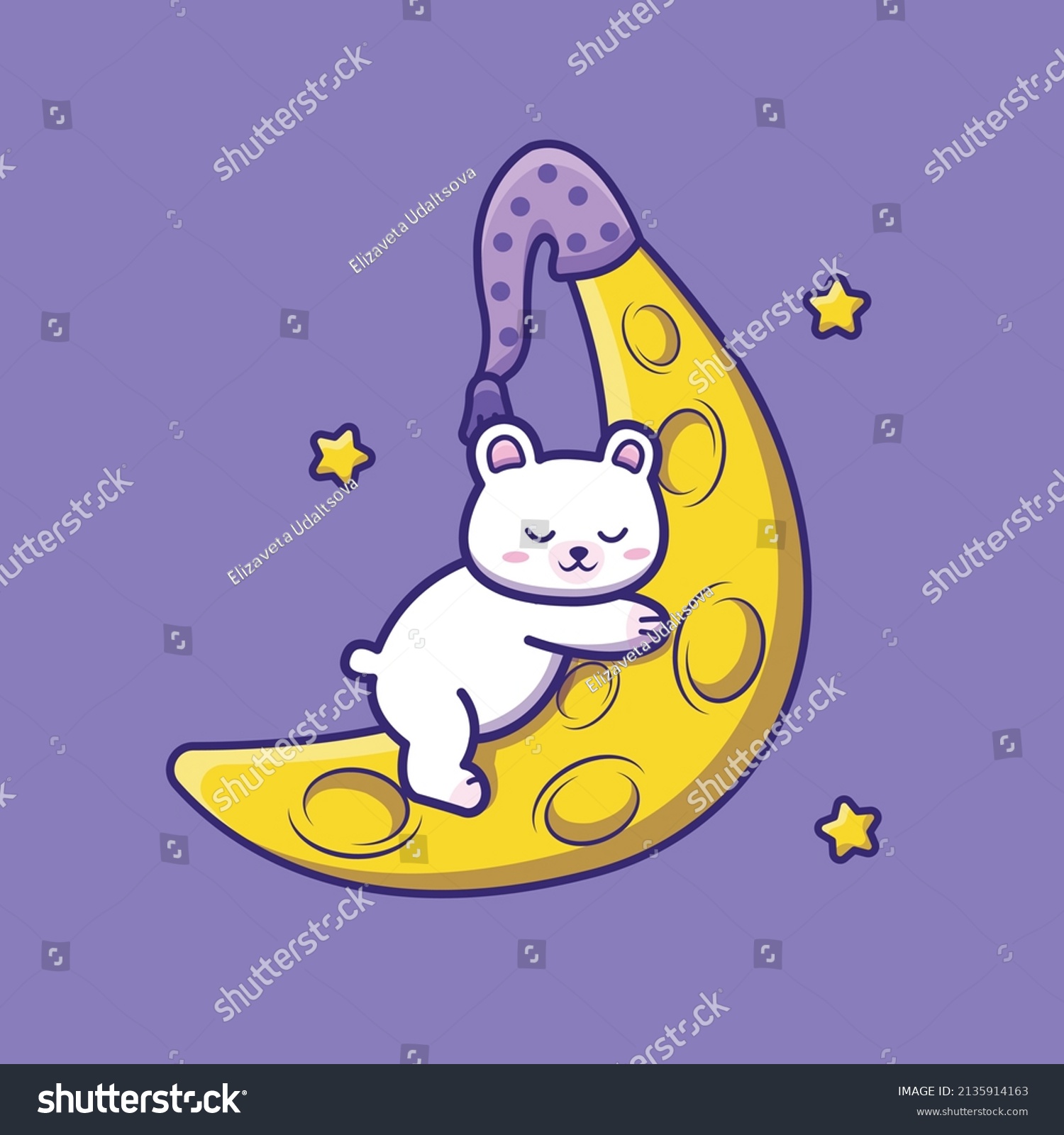 Cute Cartoon Bear Sleeping On Moon Stock Vector (Royalty Free ...