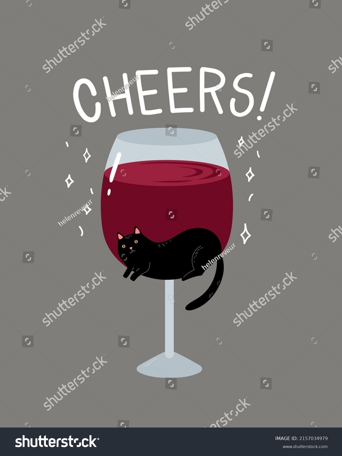 Cute Cartoon Black Cat Wine Glass Stock Vector (Royalty Free ...