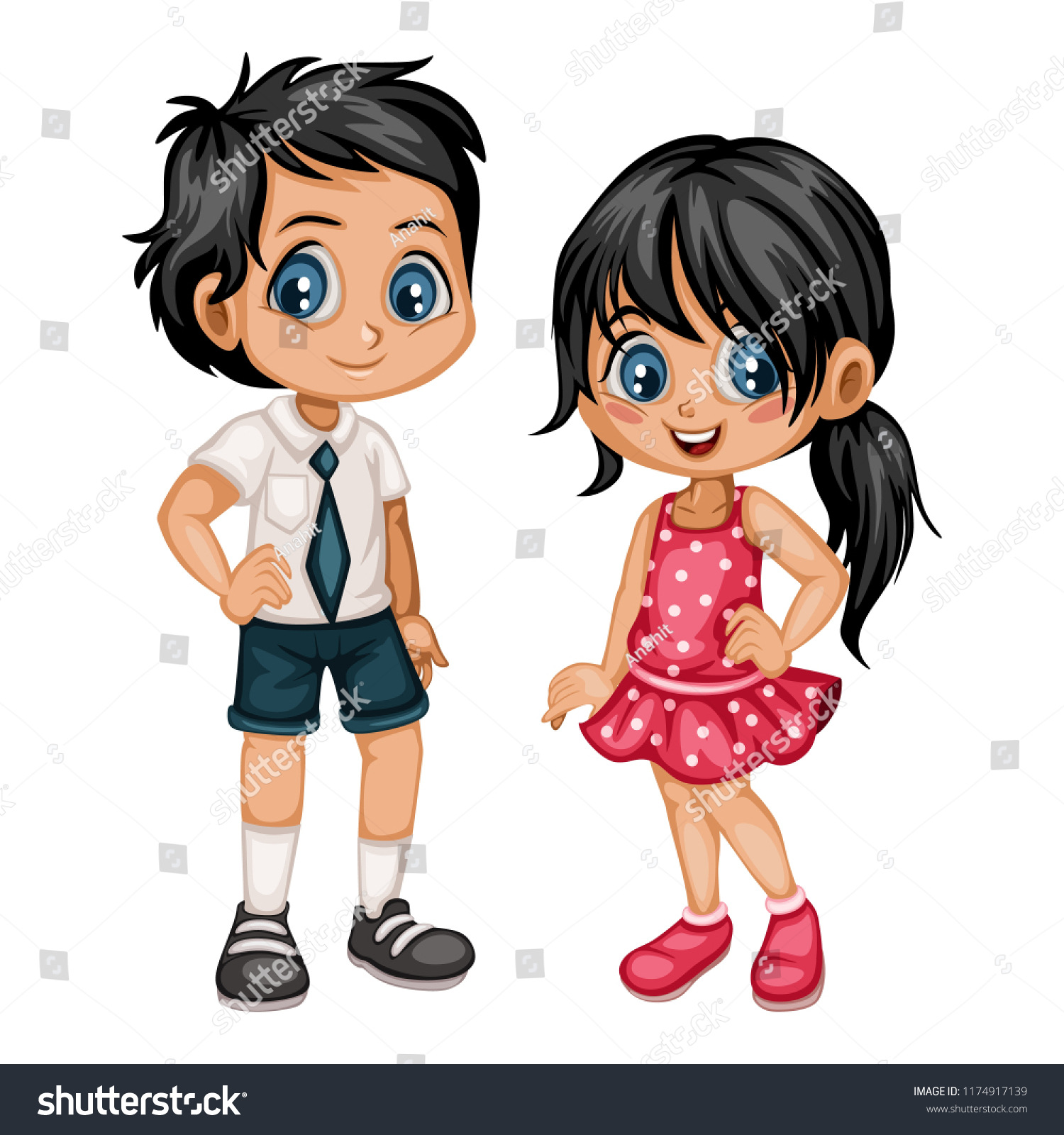 Cute Cartoon Boy Girl Beautiful Clothes Stock Vector Royalty Free