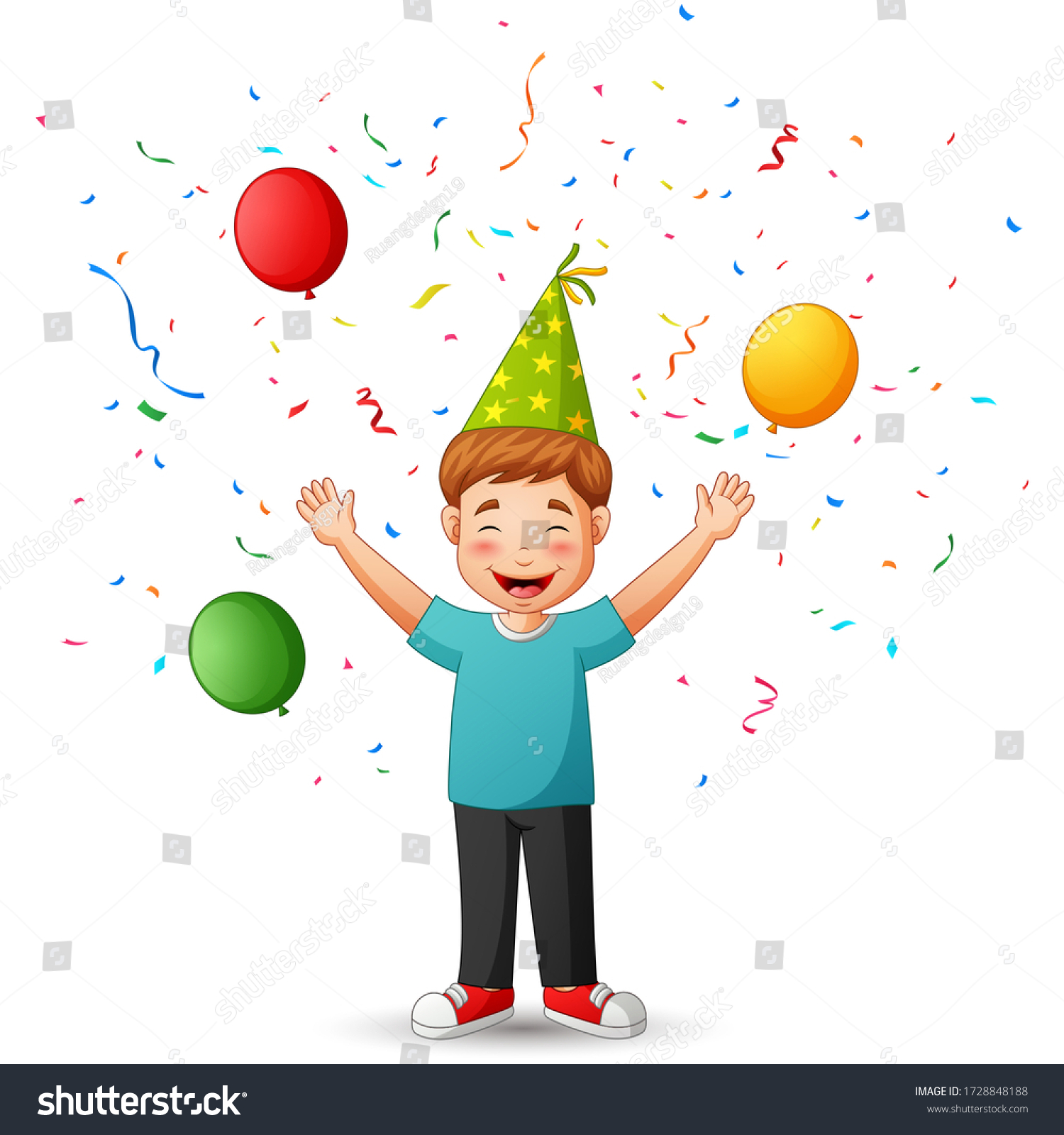 Cute Cartoon Boy Anniversary Brithday Party Stock Vector (Royalty Free ...