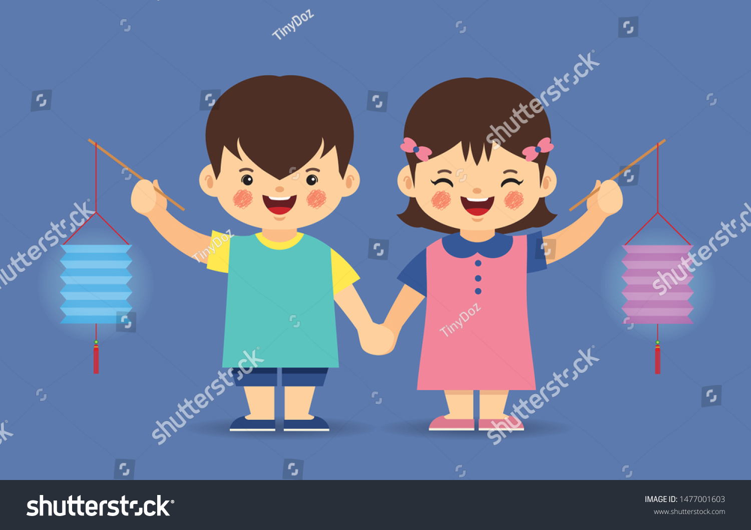 Cute Cartoon Boy Girl Holding Hand Stock Vector Royalty Free