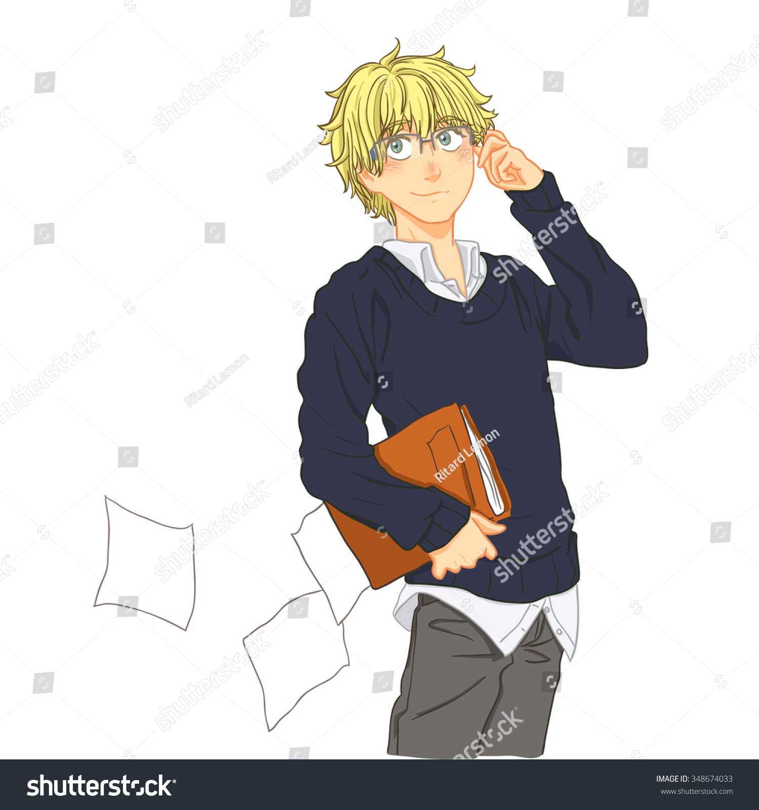 Cute Cartoon Boy Blond Hair Wearing Stock Vector Royalty Free