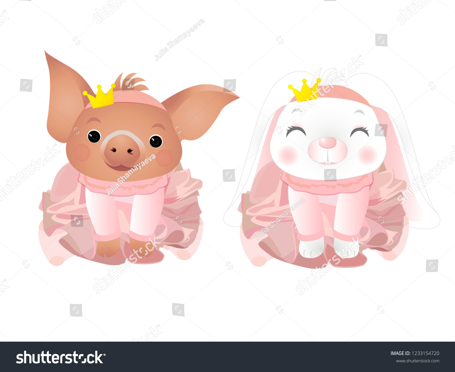 Cute Cartoon Bunny Ballerina Pig Ballerina Stock Vector Free) 1233154720