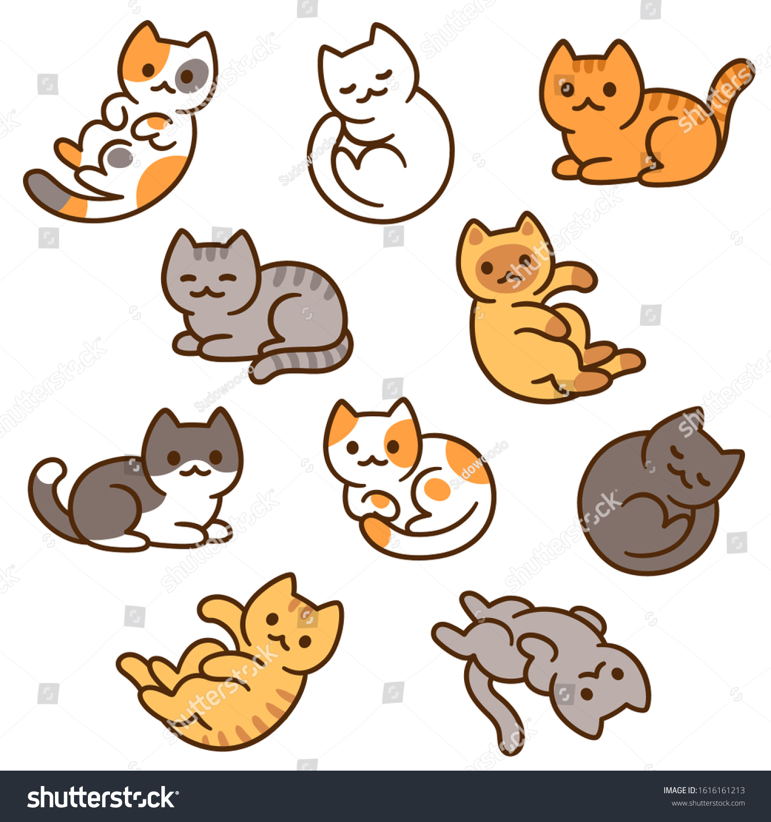 Cute Cartoon Cat Drawing Set Different Stock Vector Royalty Free