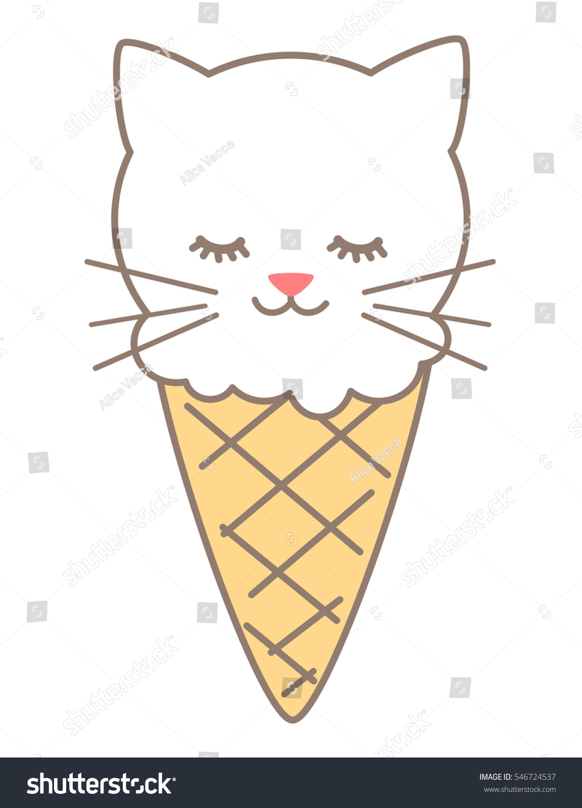Cute Cartoon Cat Ice Cream Vector Stock Vector Royalty Free