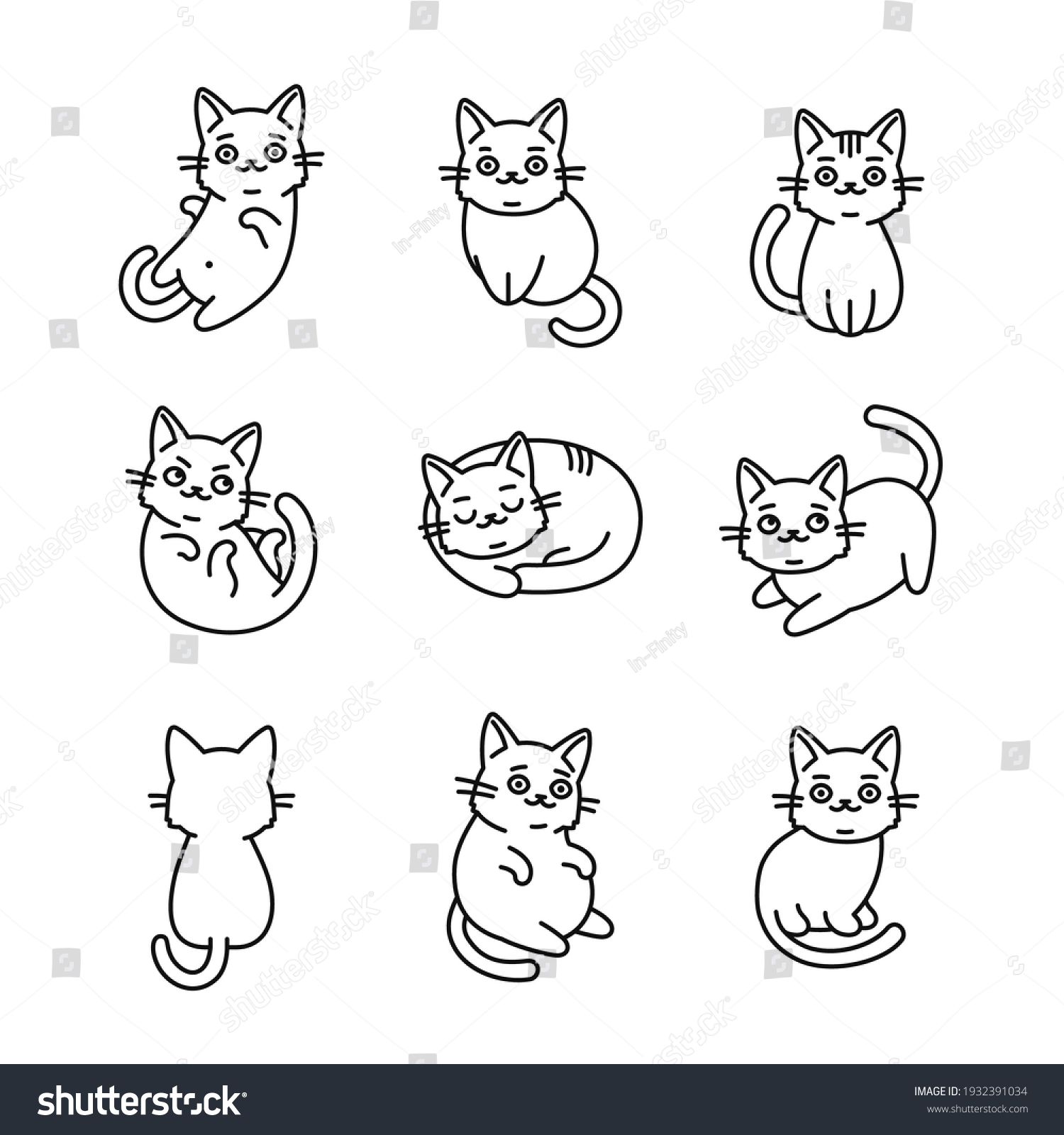 Cute Cartoon Cat Icons Set On Stock Vector (Royalty Free) 1932391034