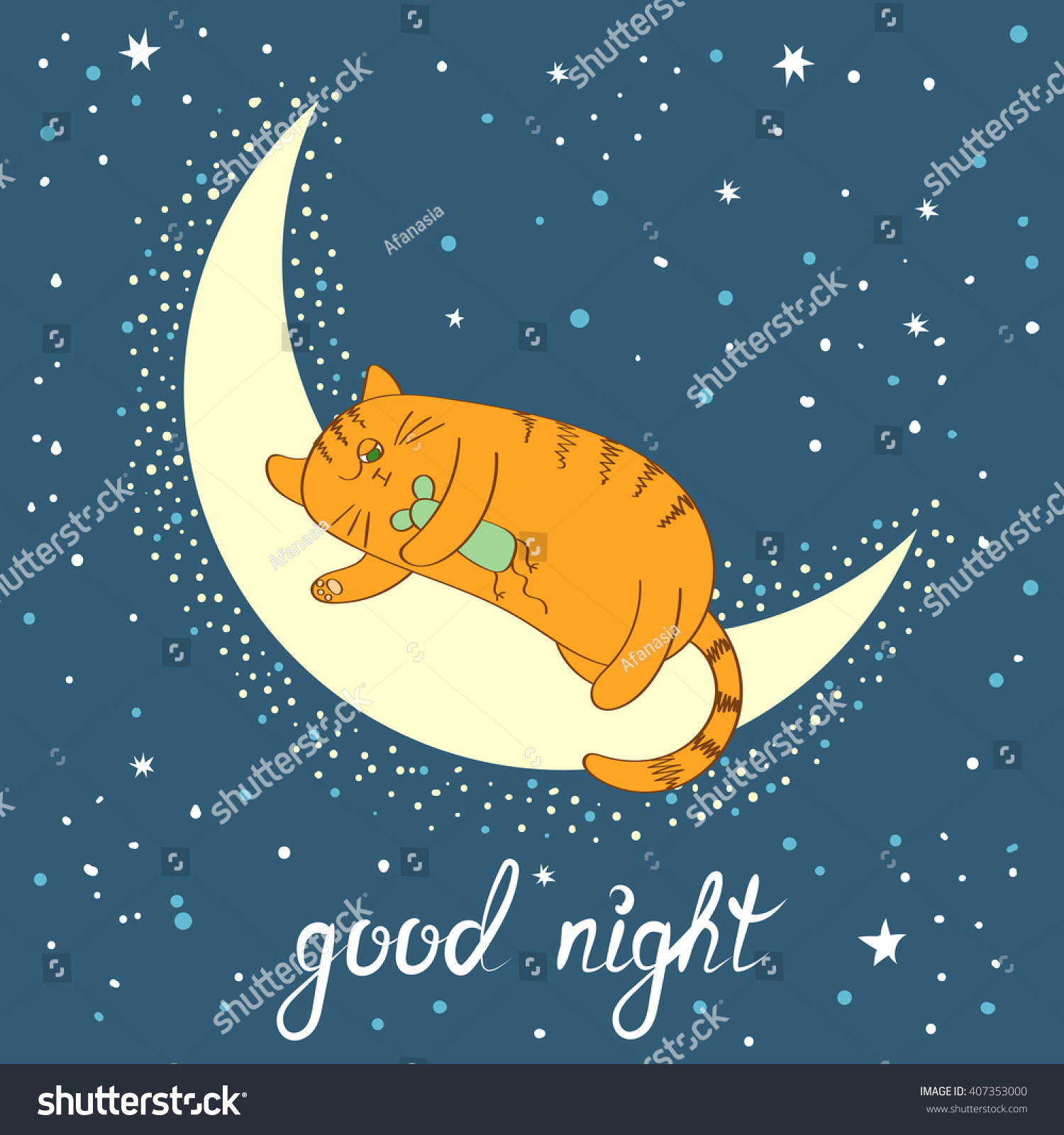 Cute Cartoon Cat Sleeping On Moon Stock Vector 407353000 - Shutterstock