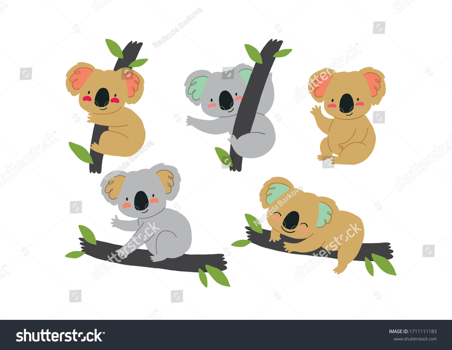 Cute Cartoon Character Koala Hand Drawn Stock Vector (Royalty Free ...