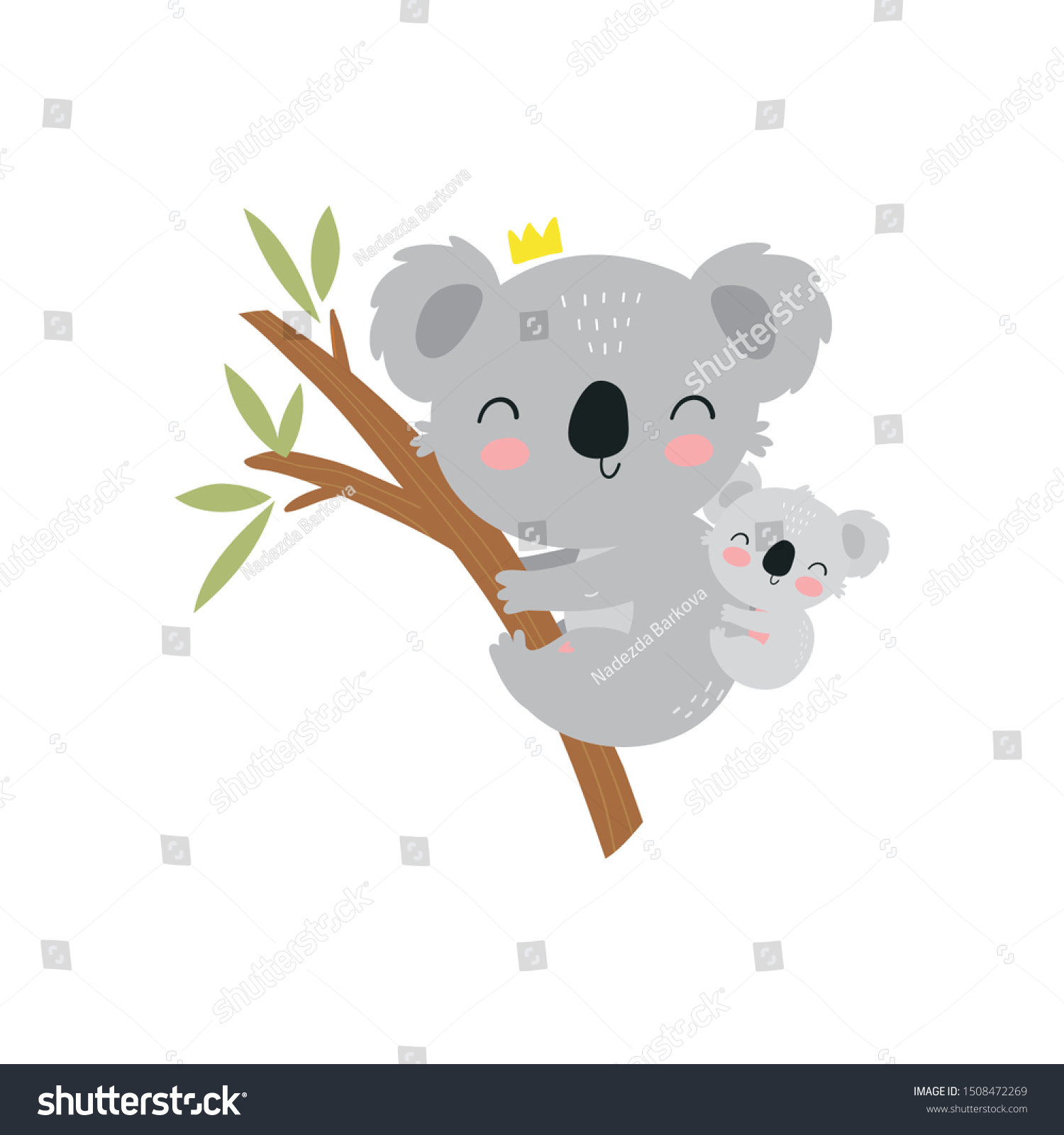 Cute Cartoon Character Mother Koala Baby Stock Vector Royalty Free