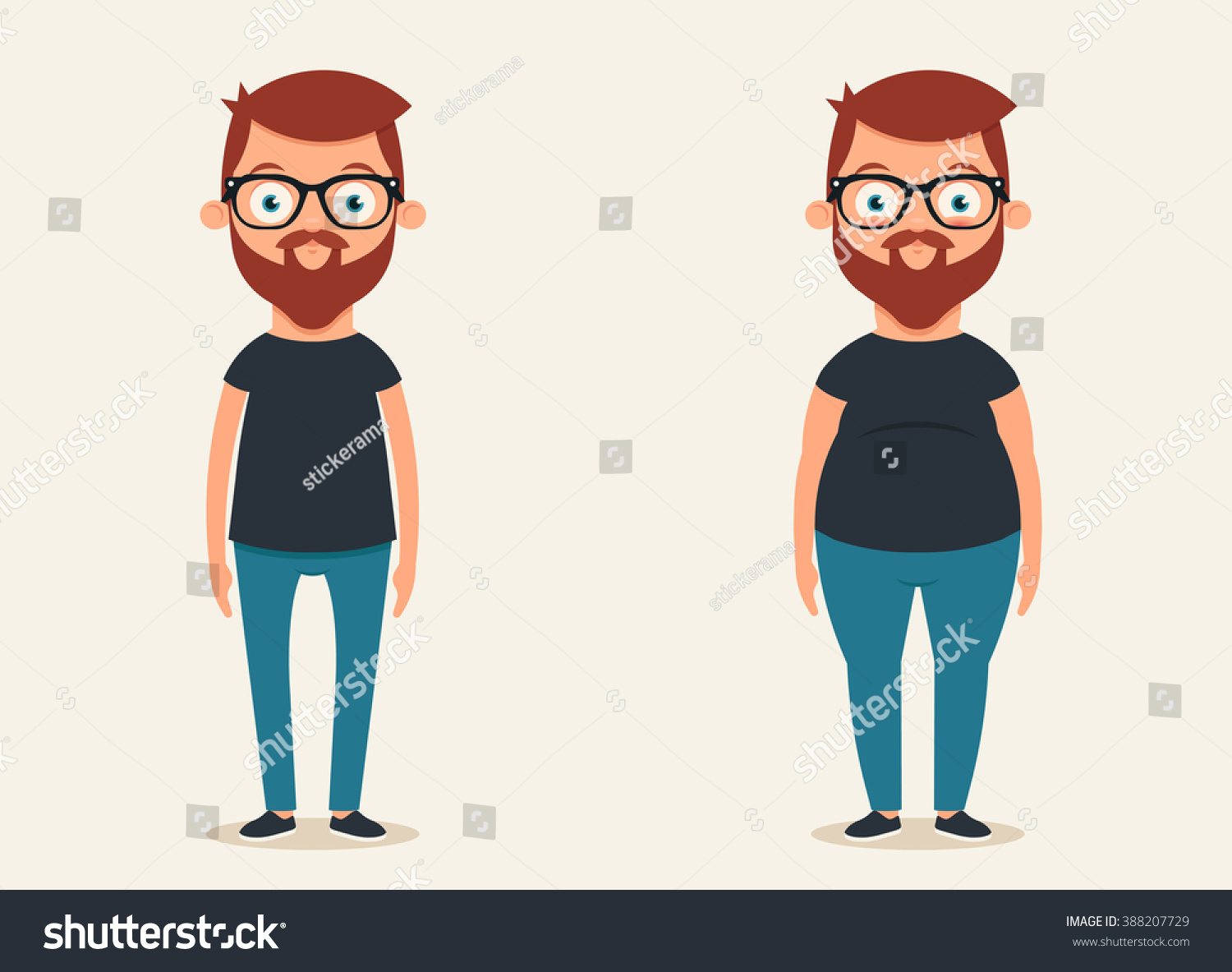 Cute Cartoon Character: Thin And Fat. Vector Set - 388207729 : Shutterstock