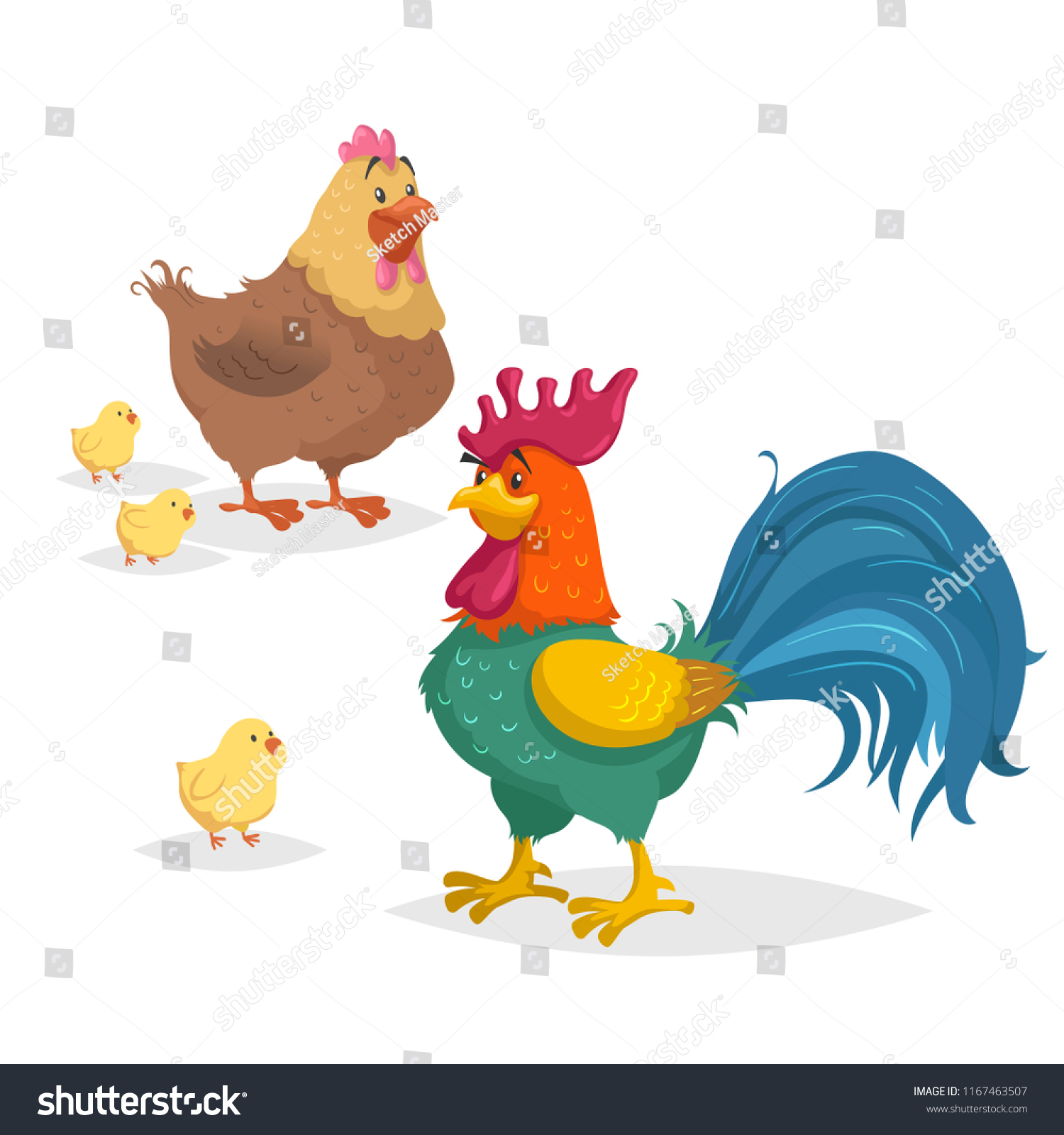 Cute Cartoon Chicken Family Rooster Hen庫存向量圖 免版稅