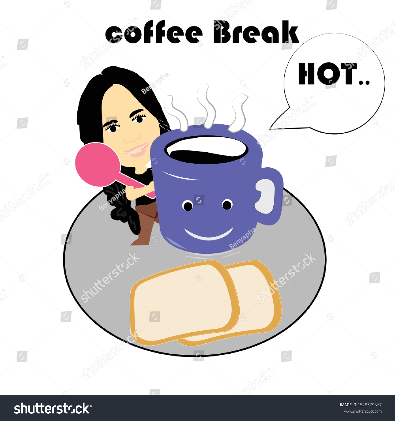 Vector De Stock Libre De Regalias Sobre Cute Cartoon Coffee Break Woman Stood