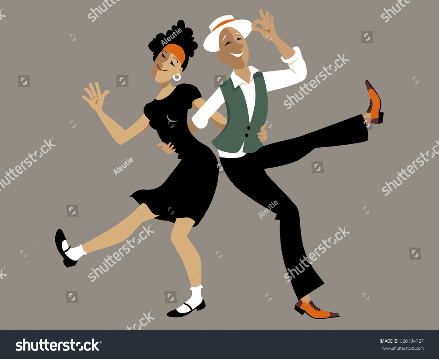 Cute Cartoon Couple Dancing Lindy Hop Stock Vector (Royalty Free) 620134727