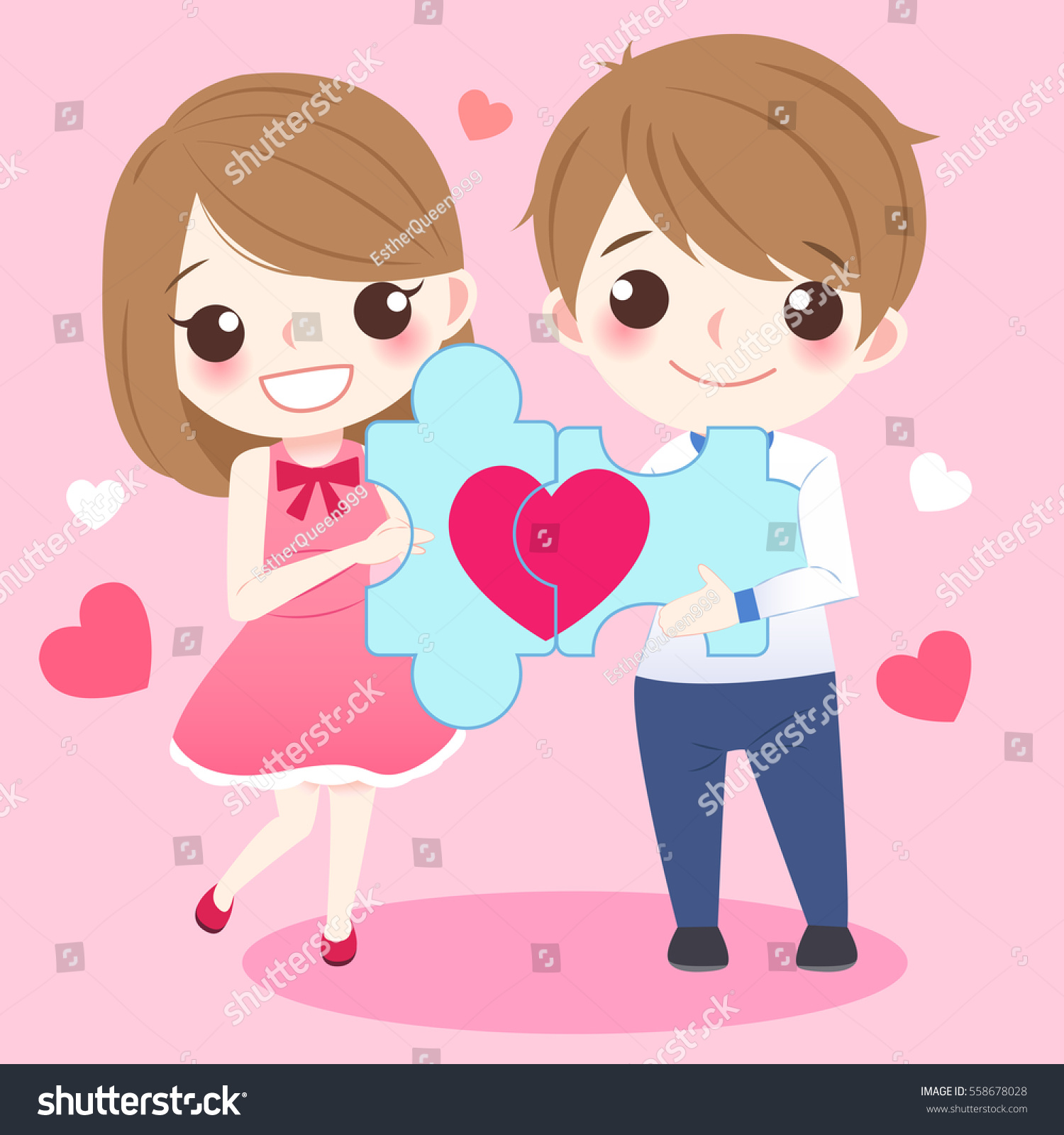 Cute Cartoon Couple Holding Red Love Stock Vector 558678028 - Shutterstock