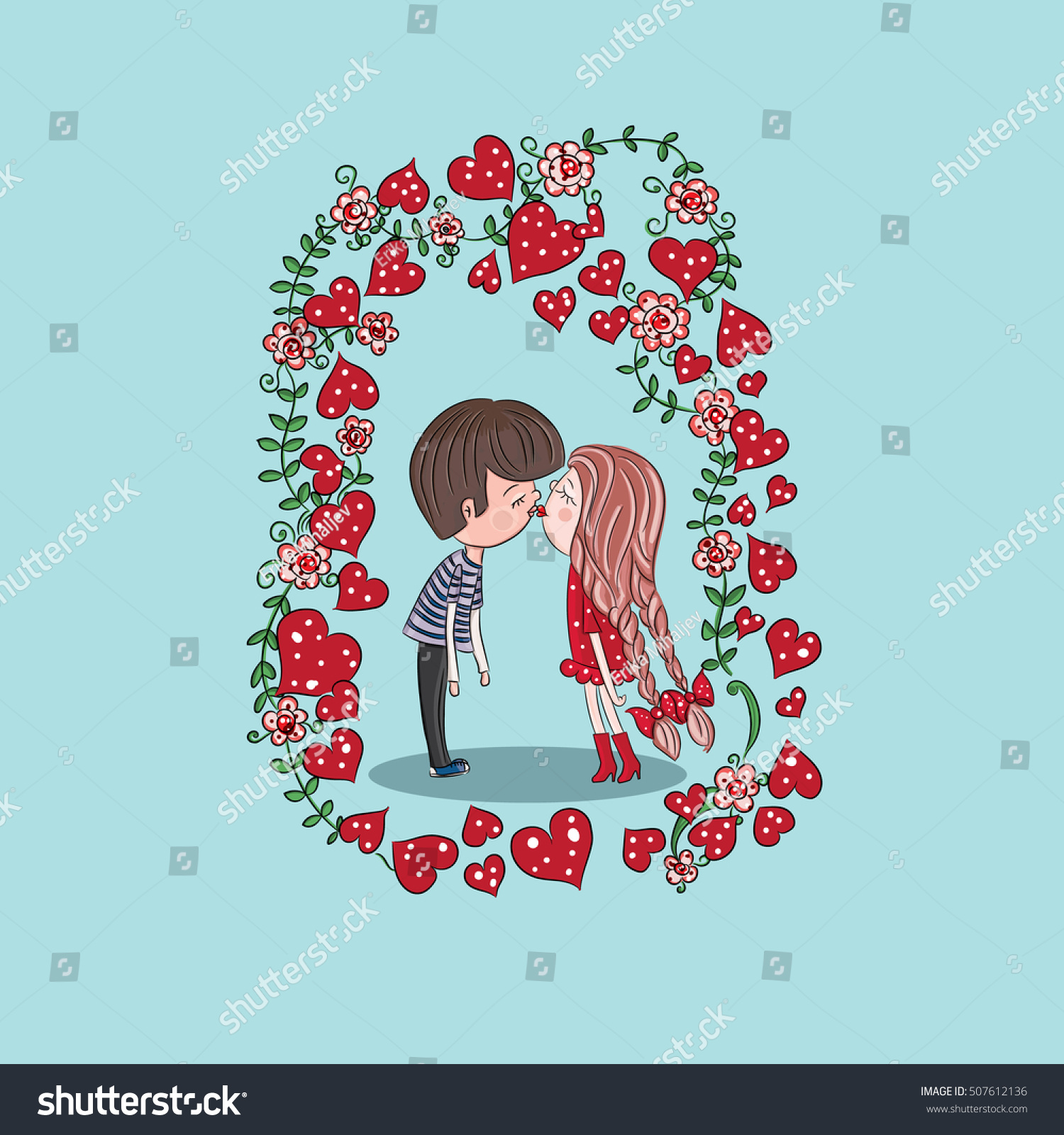 Cute Cartoon Couple Kissing Stock Vector Illustration 507612136 Shutterstock 6978