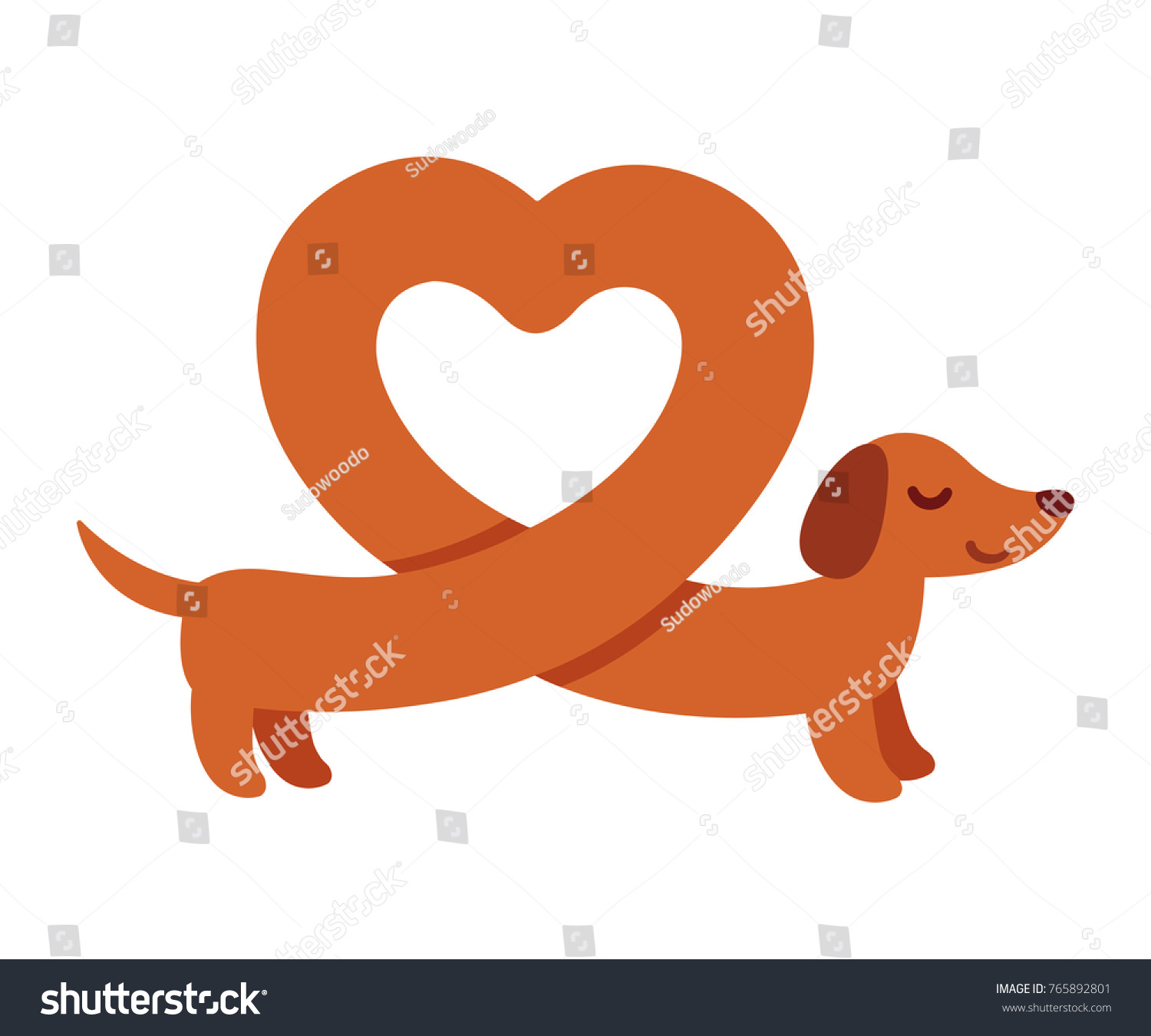 SVG of Cute cartoon dachshund with heart shaped body. Funny Weiner dog St. Valentines day greeting card vector illustration. svg