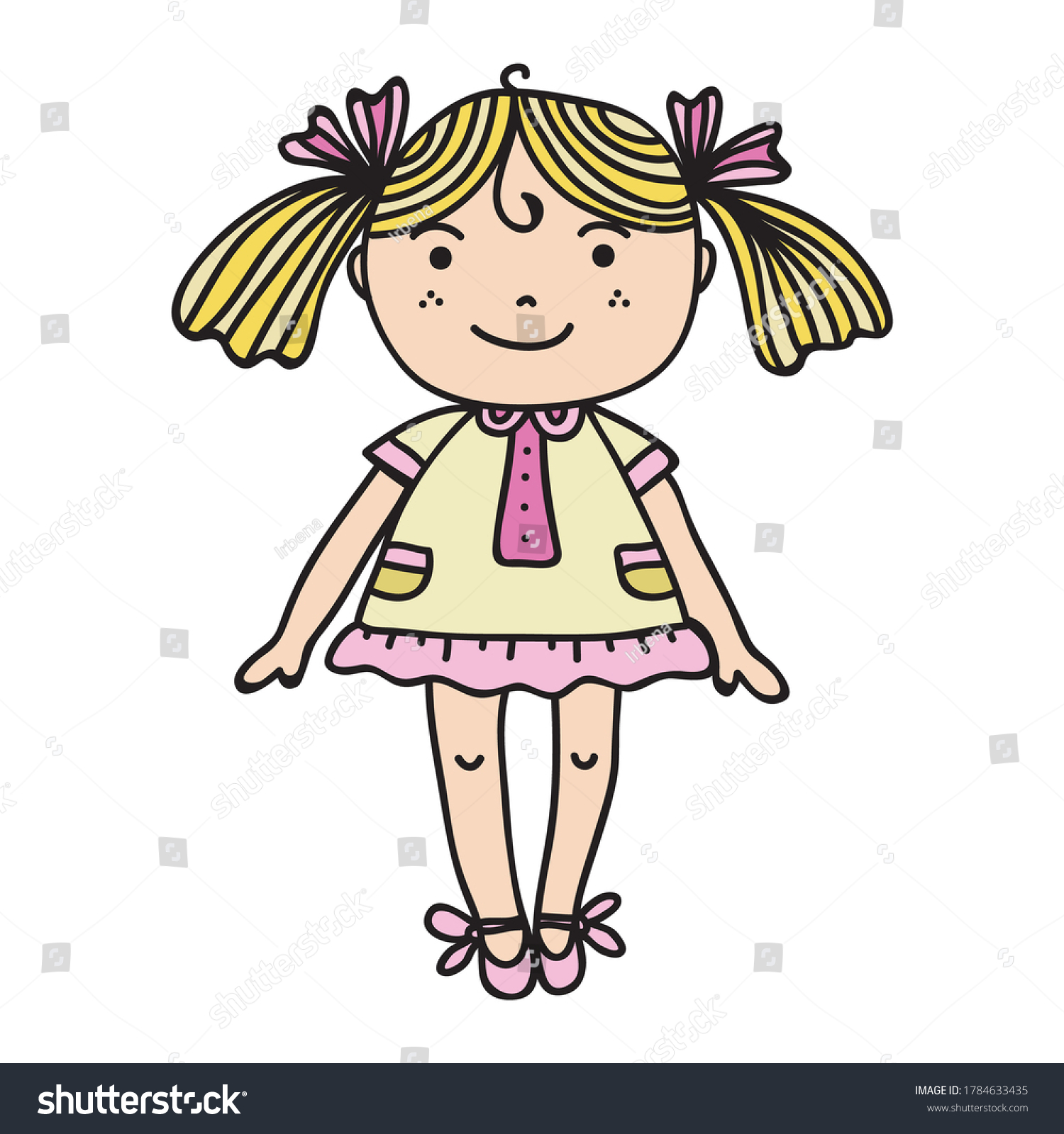 Cute Cartoon Doll Vector Illustration เวกเตอร์สต็อก (ปลอดค่าลิขสิทธิ์