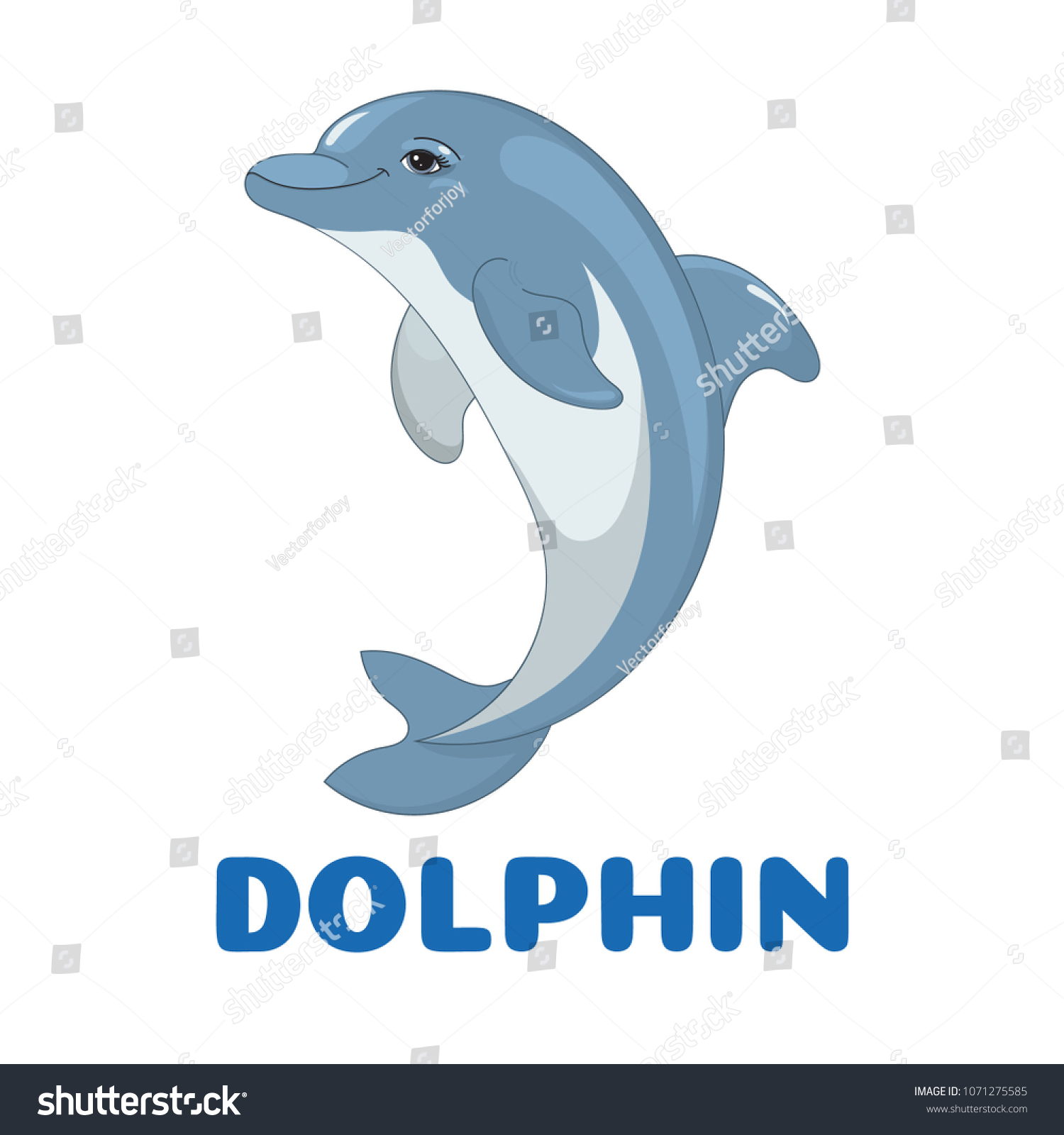 Cute Cartoon Dolphin Flashcard Vector Illustration Stock Vector Royalty Free