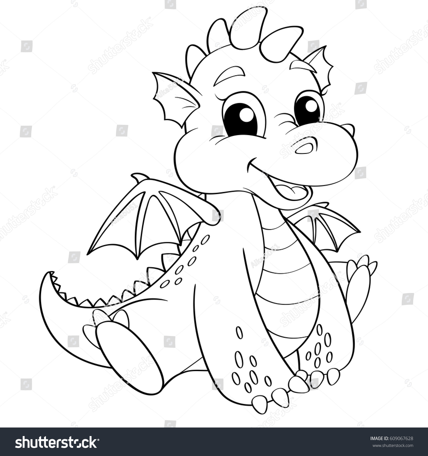 Cute Cartoon Dragon Black White Vector Stock Vector Royalty Free ...