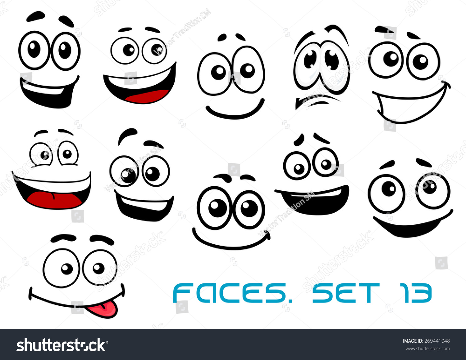 Cute Cartoon Emotional Faces Toothy Shy Stock Vector 269441048 ...