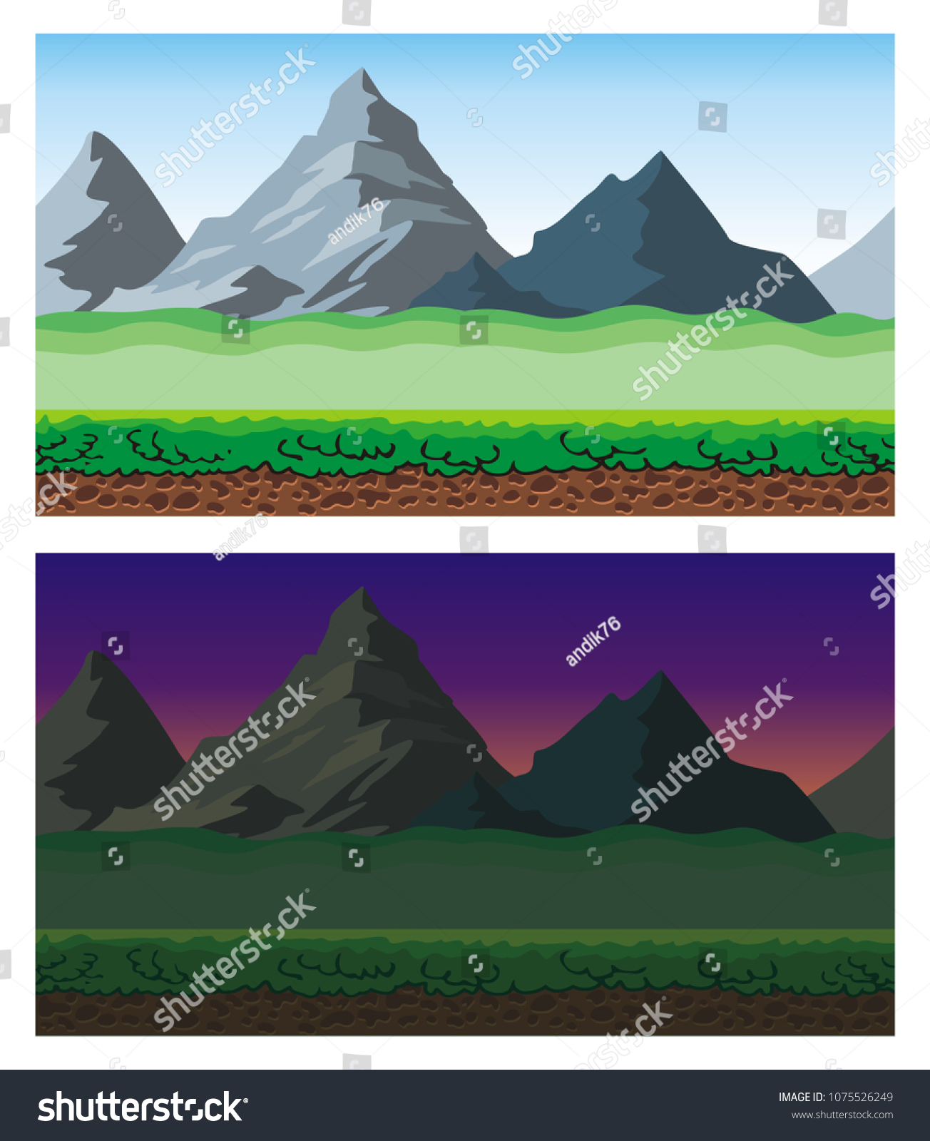 Cute Cartoon Endless Landscape Separated Layers Vetor Stock Livre De Direitos 1075526249