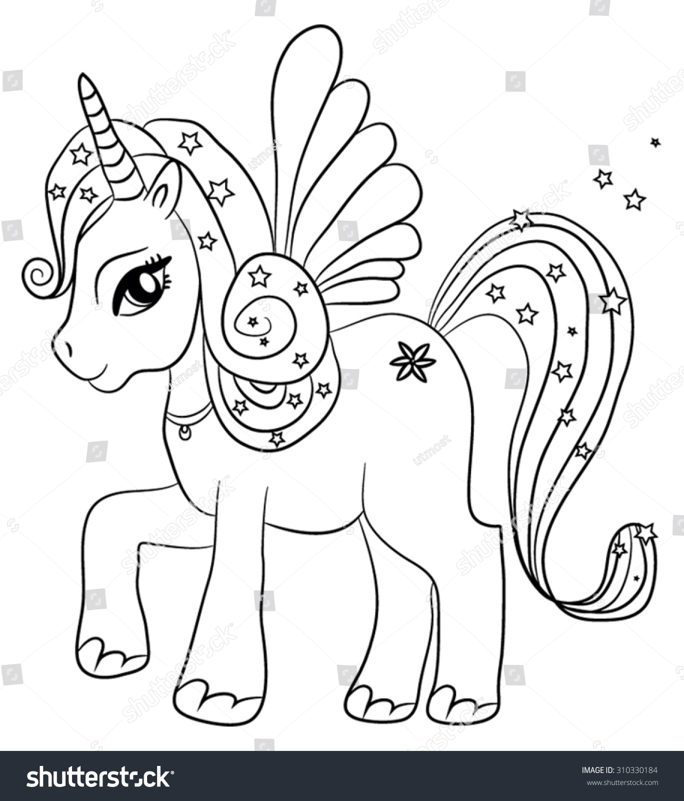  Cute  Cartoon Fairytale Unicorn  Coloring  Page  Stock Vector 