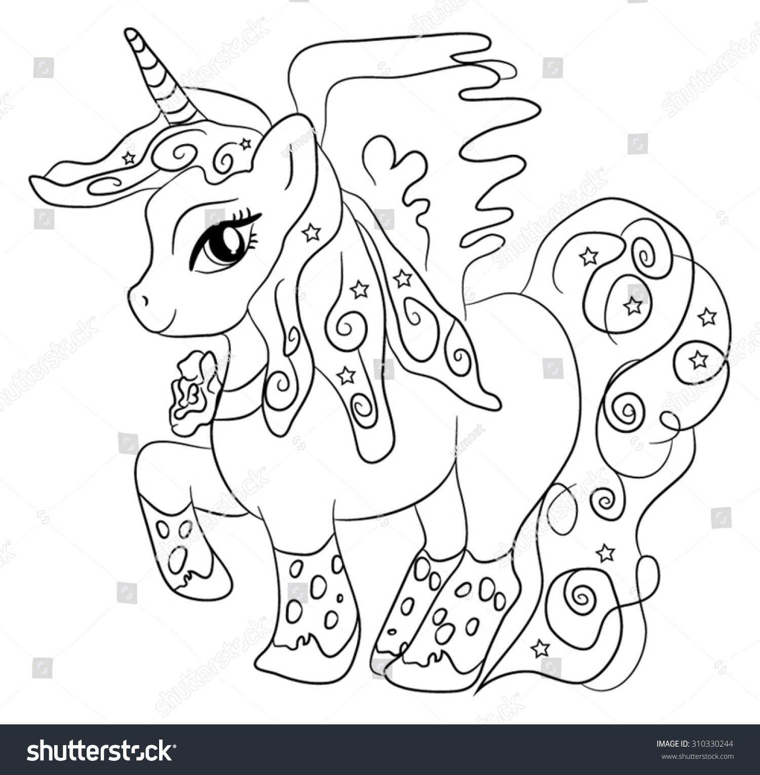 Cute Cartoon Fairytale Unicorn Coloring Page Stock Vector 310330244