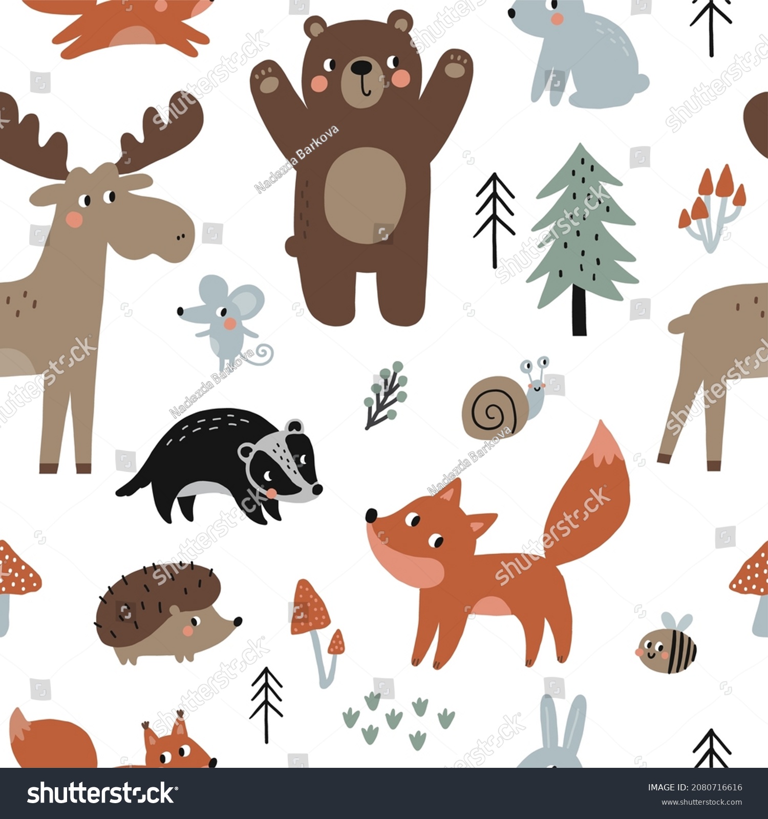 Cute Cartoon Forest Animals Vector Set Stock Vector (royalty Free 