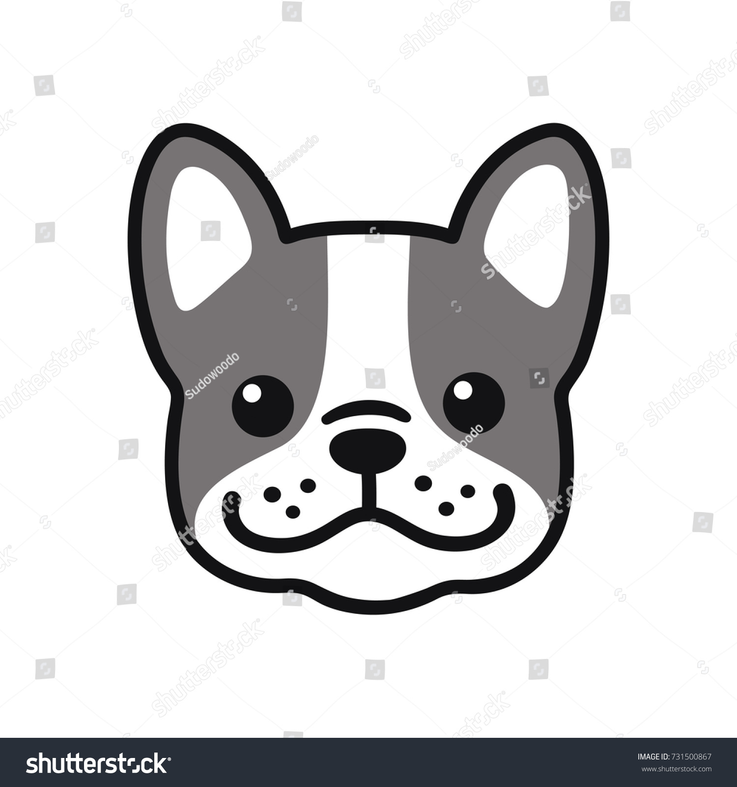 Cute Cartoon French Bulldog Face Drawing Stock Vector (Royalty Free
