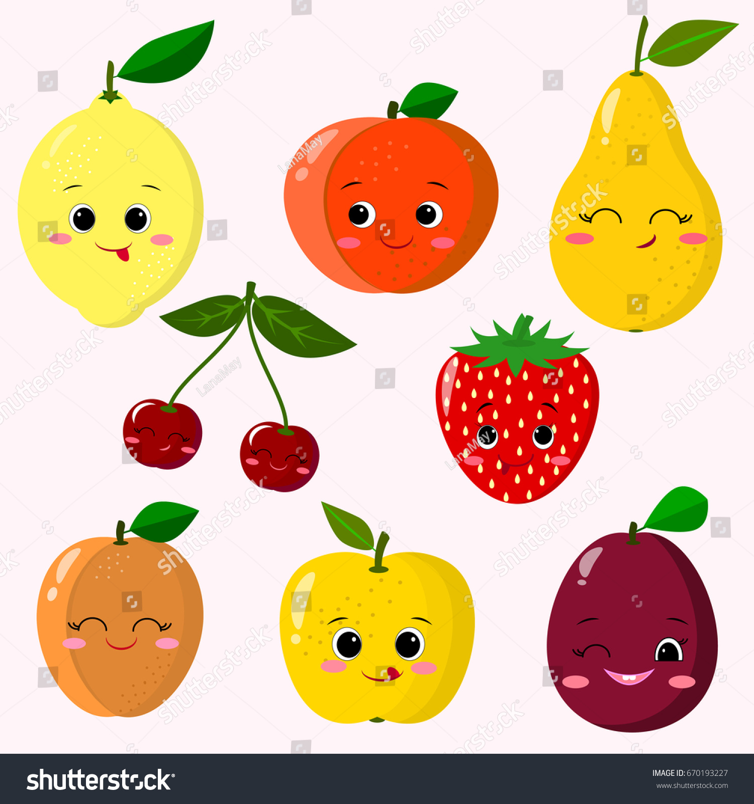 Cute Cartoon Fruit Characters Sticker Setfruit Stock Vector 670193227 ...