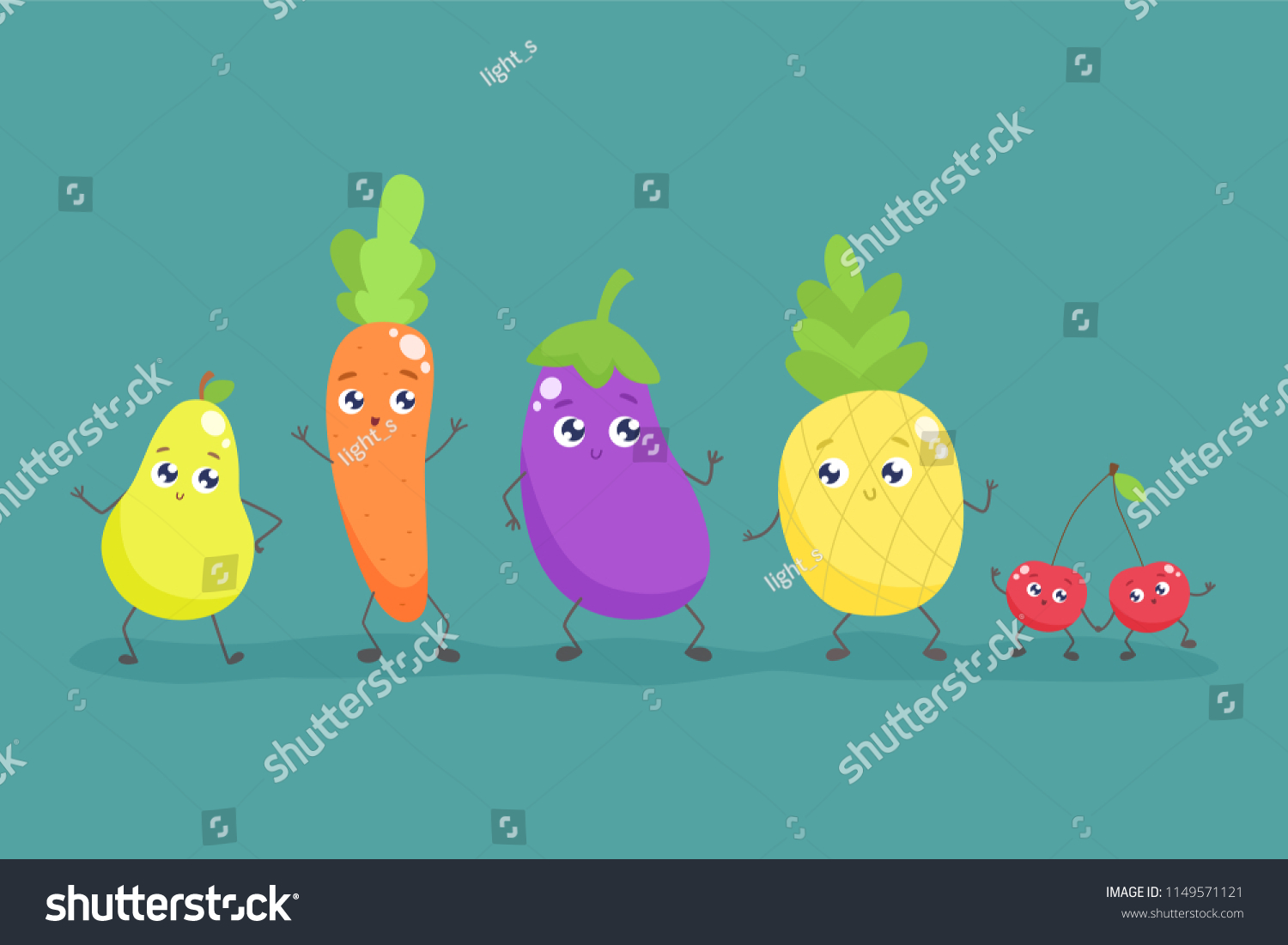 Cute Cartoon Fruits Vegetables Vector Flat Vector De Stock Libre De Regalías 1149571121 5011