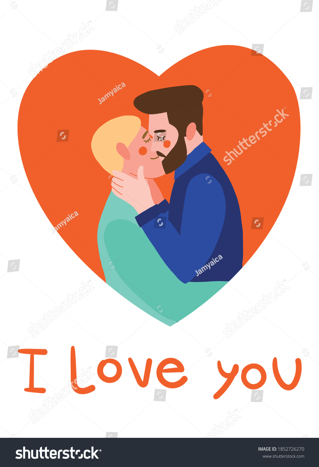 Cute Cartoon Gay Couple Kissing Heart Stock Vector Royalty Free