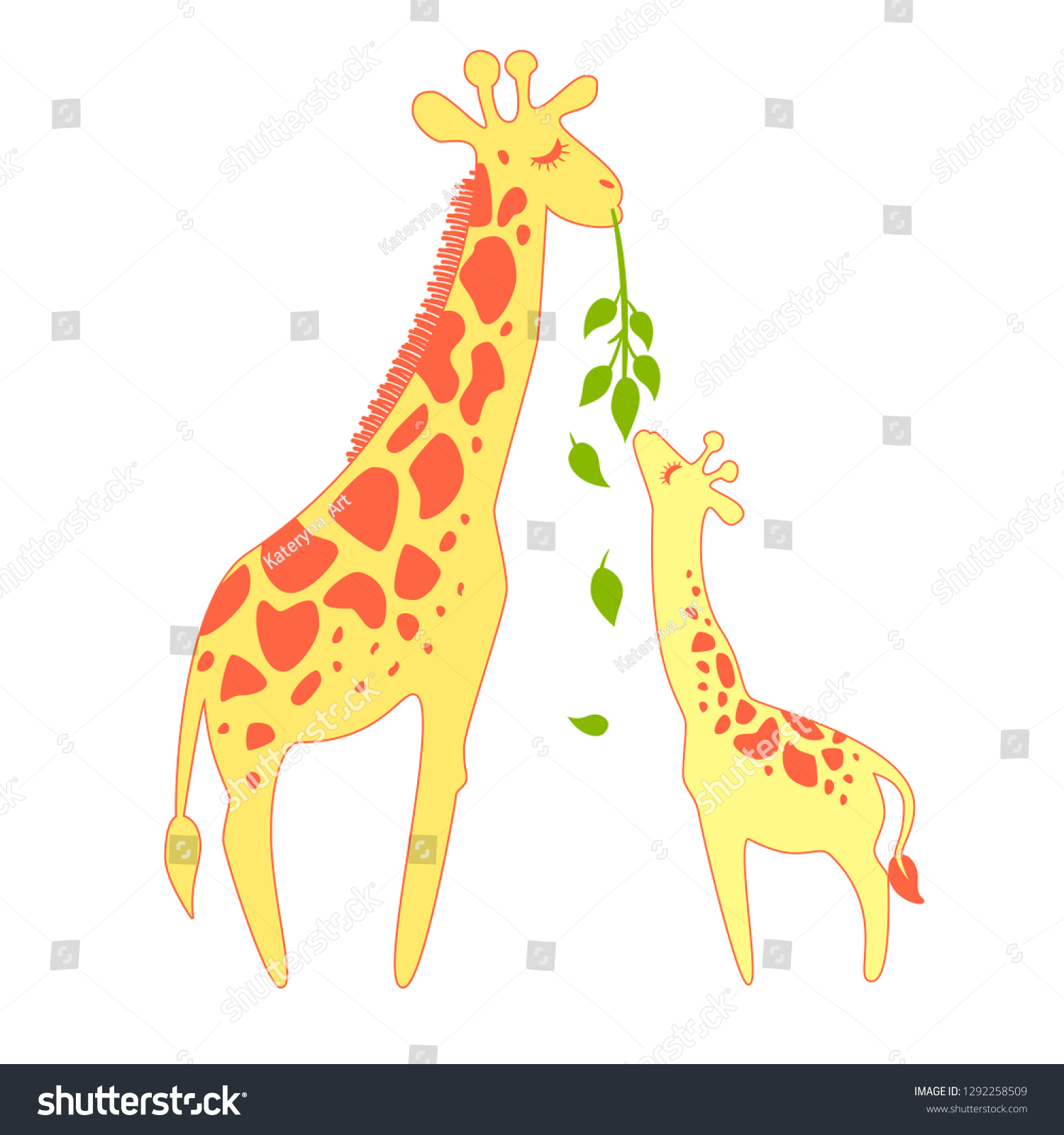 Cute Cartoon Giraffe Mom Baby Kawaii Stock Vector Royalty Free 1292258509