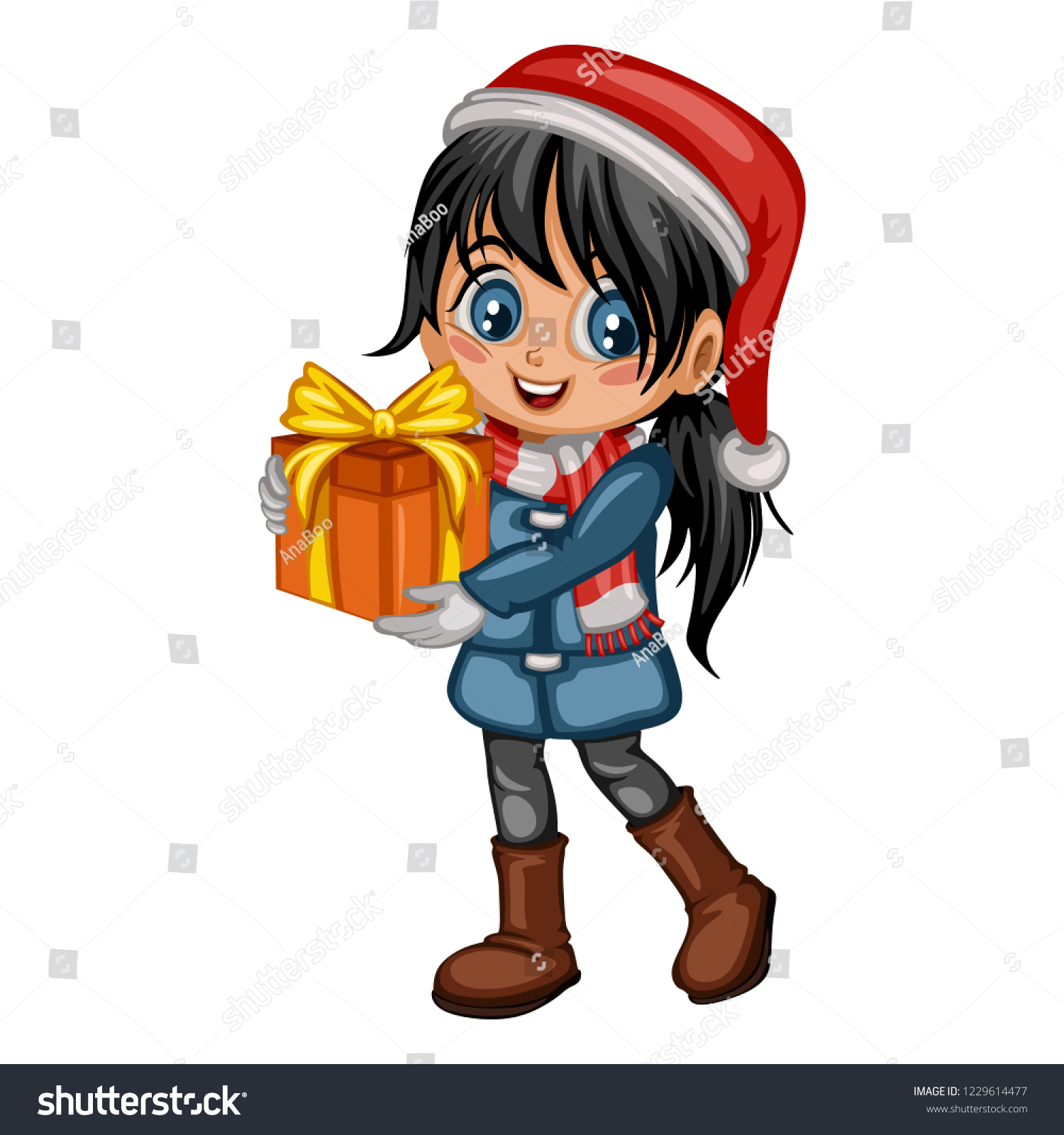 Cute Cartoon Girl Holding Gift Box Stock Vector Royalty Free