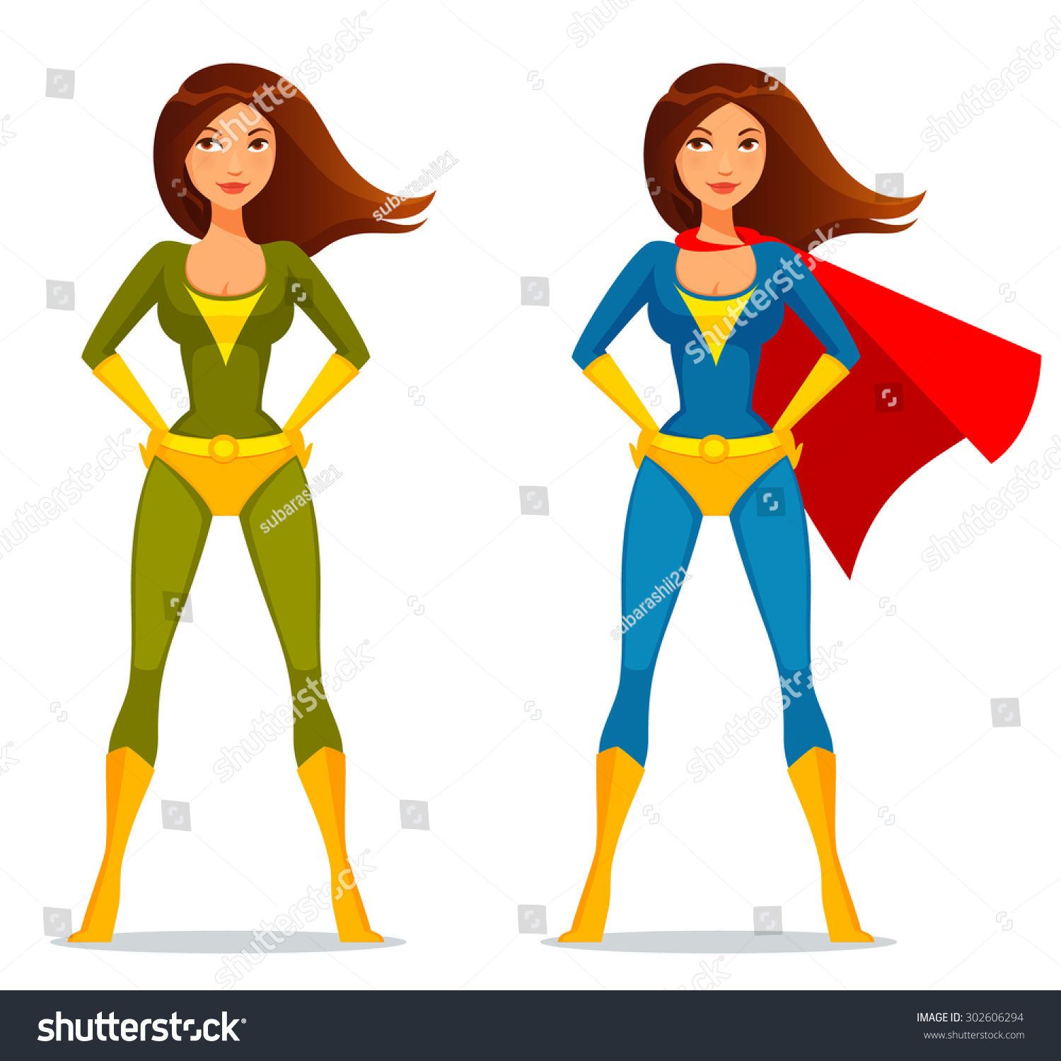 Cute Cartoon Girl In Superhero Costume Stock Vector 302606294 ...