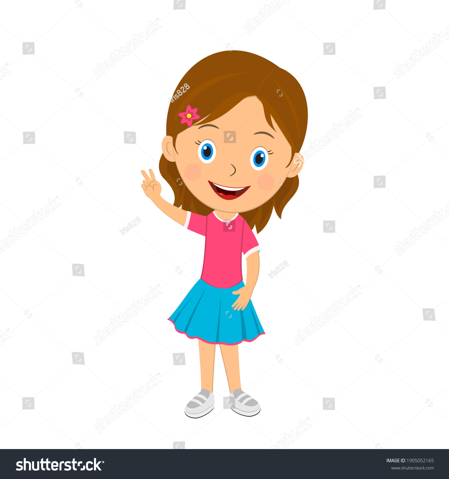 Cute Cartoon Girl Shows Victory Markillustratinvector Stock Vector ...