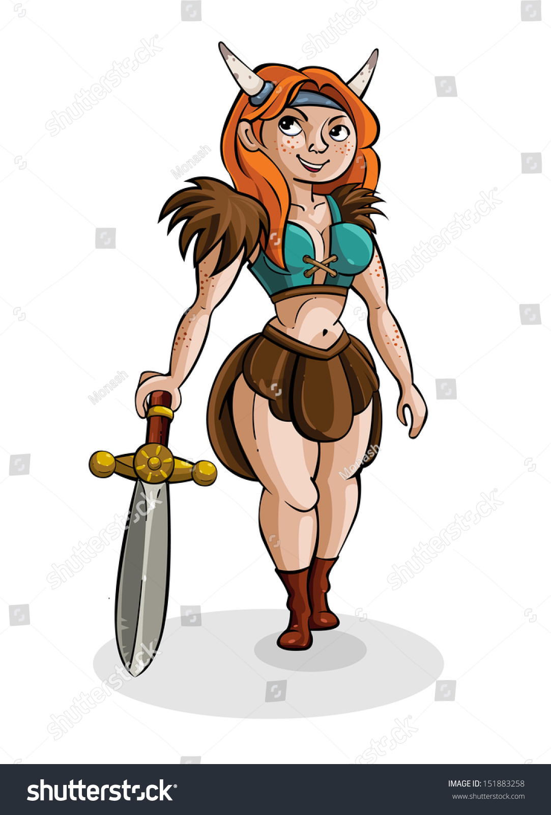 Cute Cartoon Girl Viking Medieval Warrior Stock Vector 151883258