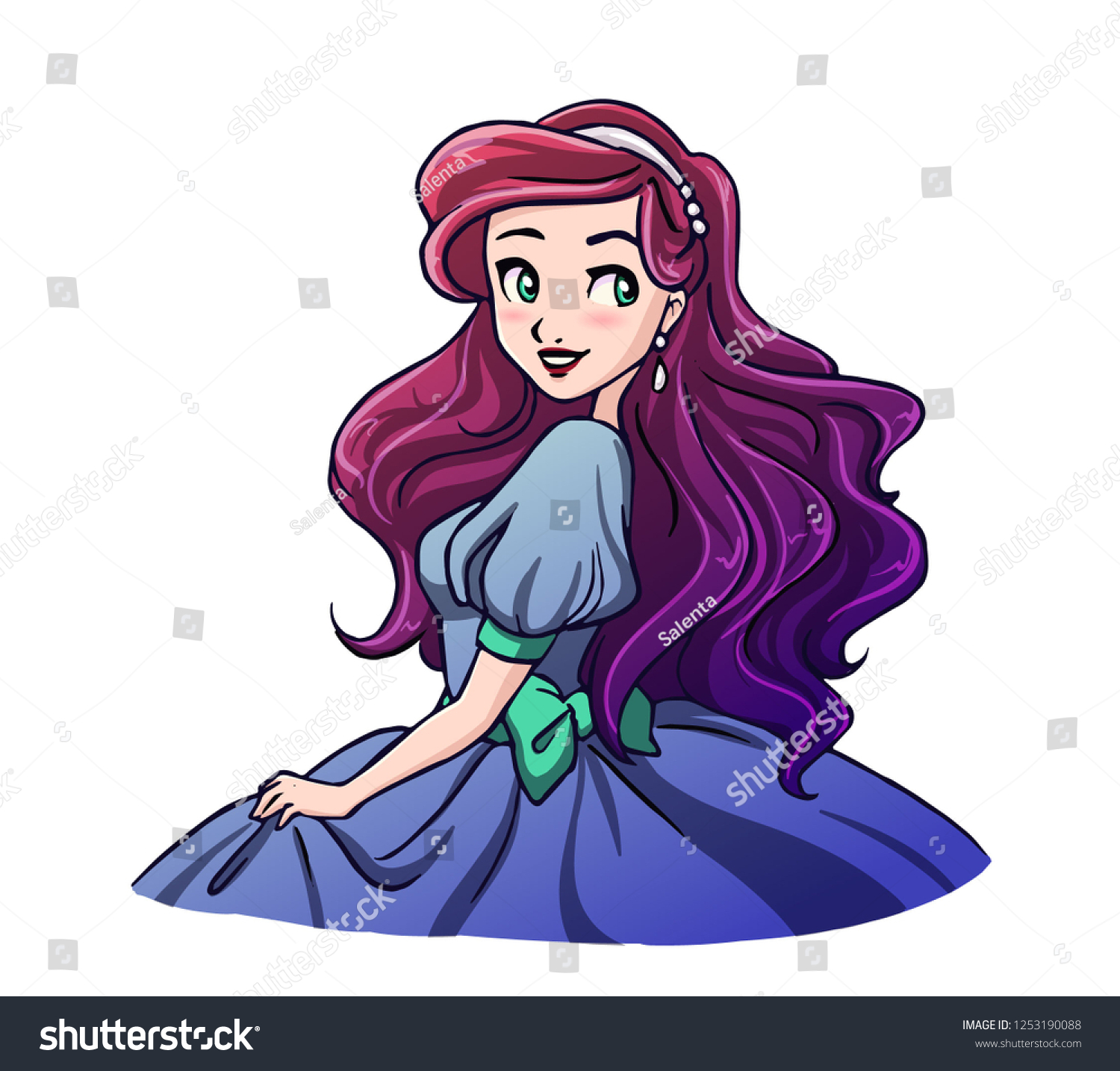 Cute Cartoon Girl Wearing Blue Princess Stock Vector Royalty Free