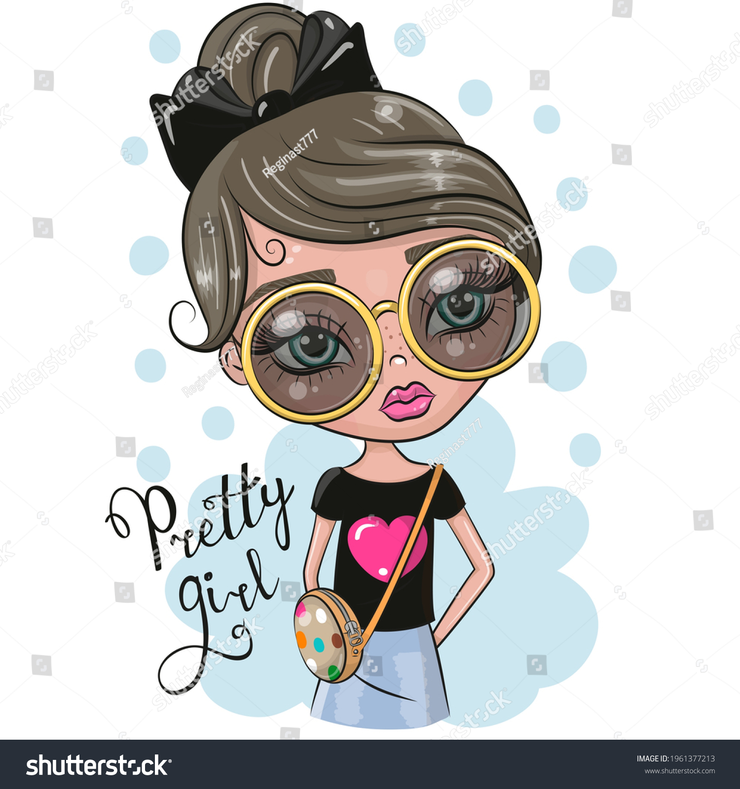 Cute Cartoon Girl Big Glasses On Stock Vector Royalty Free 1961377213