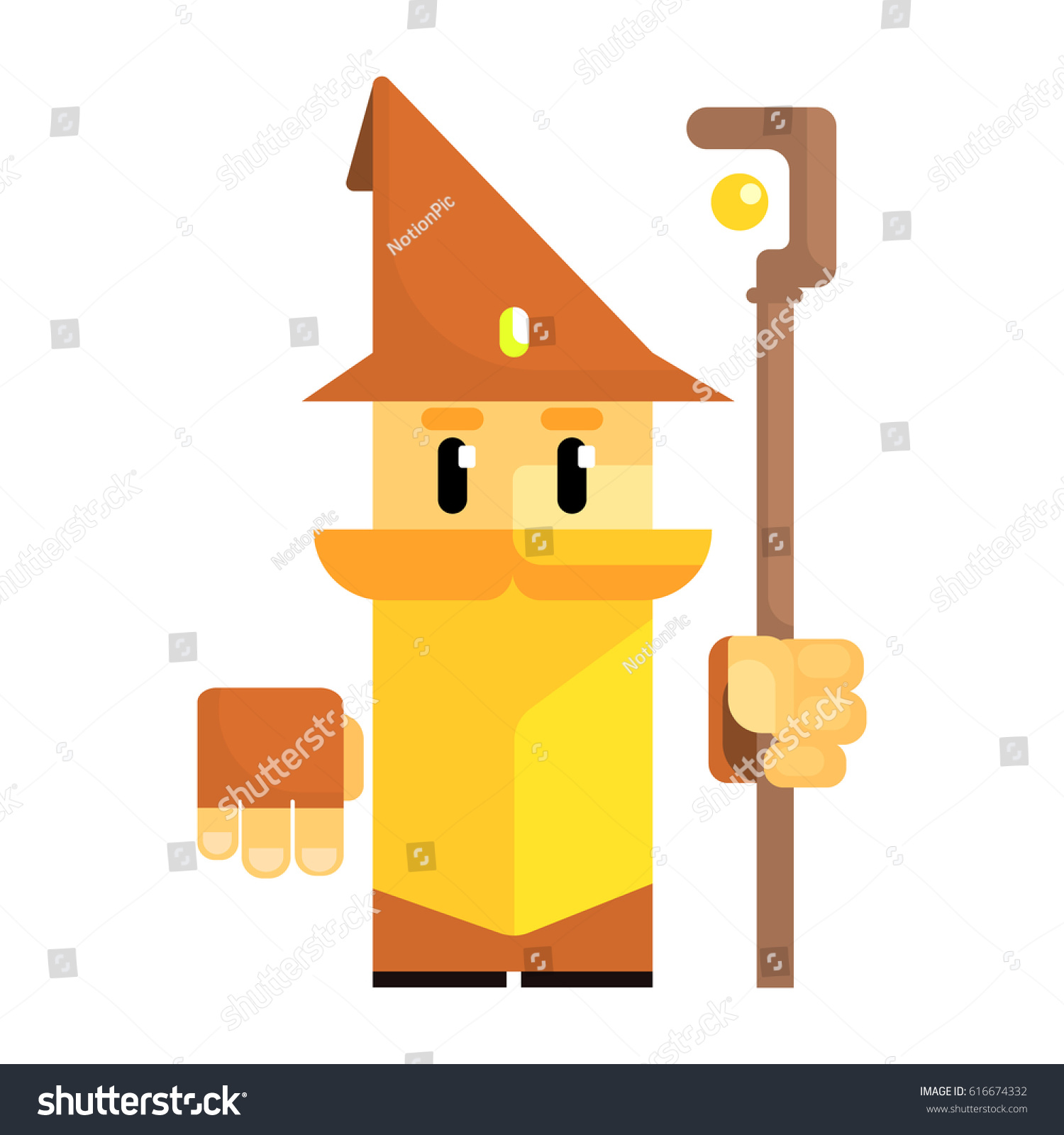 Cute Cartoon Gnome Brown Hat Staff Stock Vector (Royalty Free) 616674332