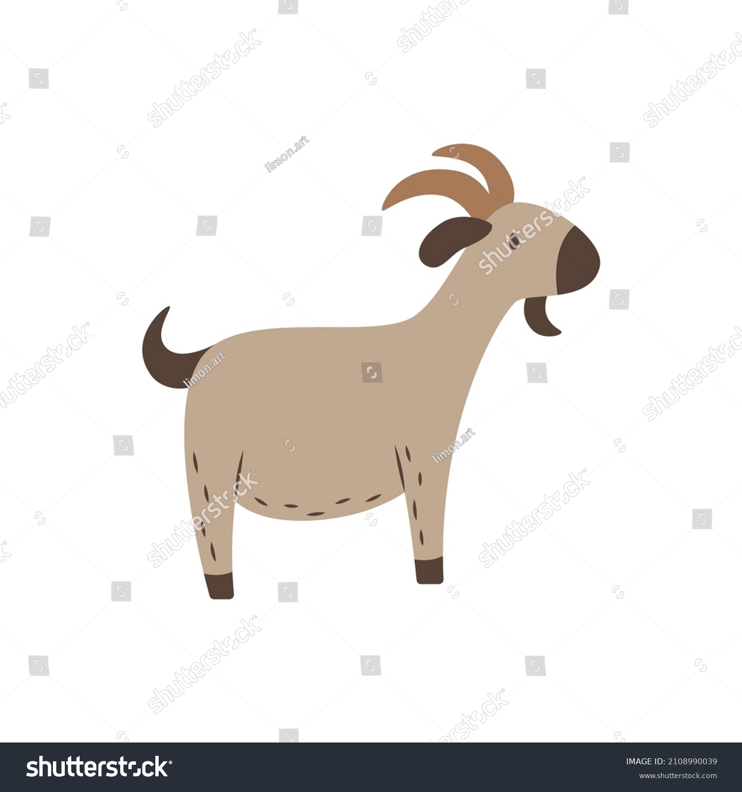 Vektor Stok Cute Cartoon Goat Doodle Style Farm Tanpa Royalti 2108990039 Shutterstock 