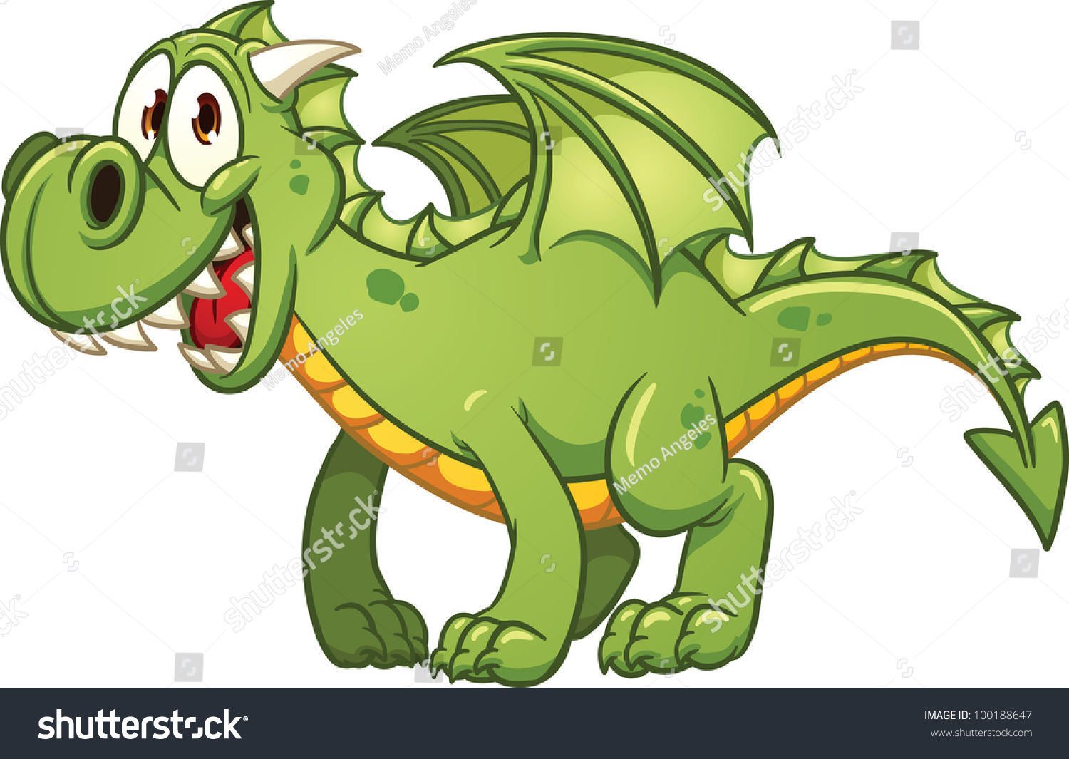 Cute Cartoon Green Dragon Vector Illustration Stock Vector 100188647 ...