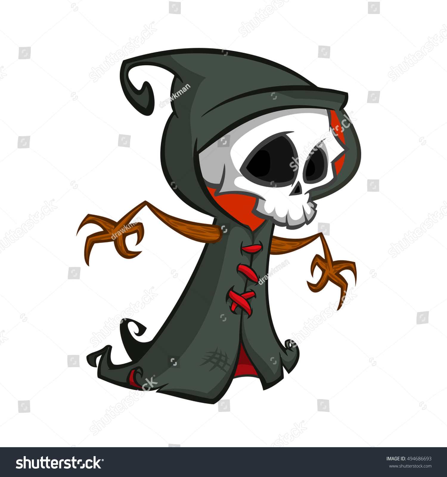 Cute Cartoon Grim Reaper Scythe Isolated Stock Vector