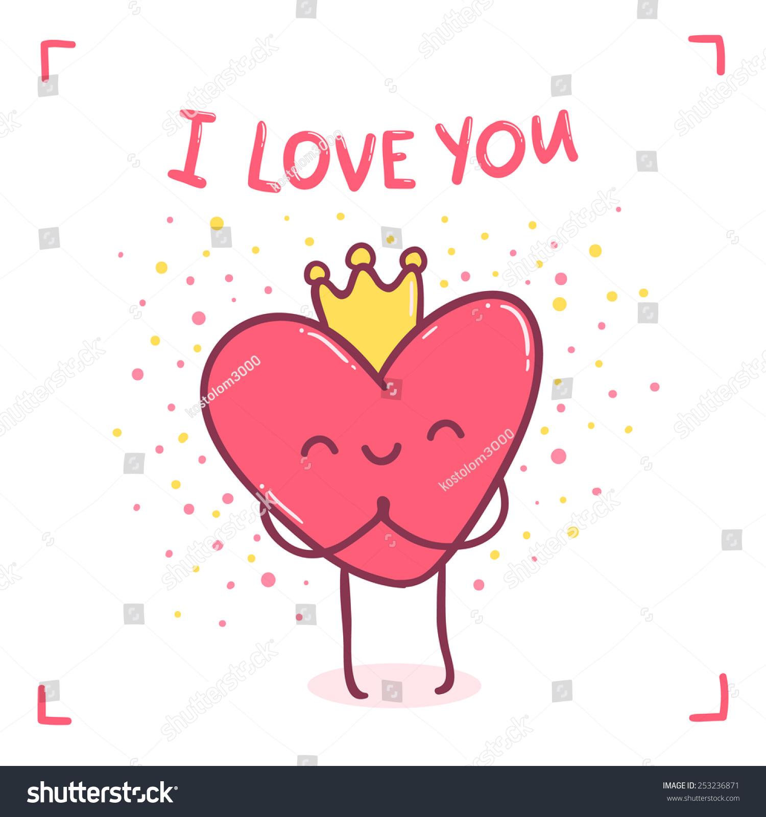 Cute Cartoon Heart Character Love You Stock Vector 253236871 - Shutterstock
