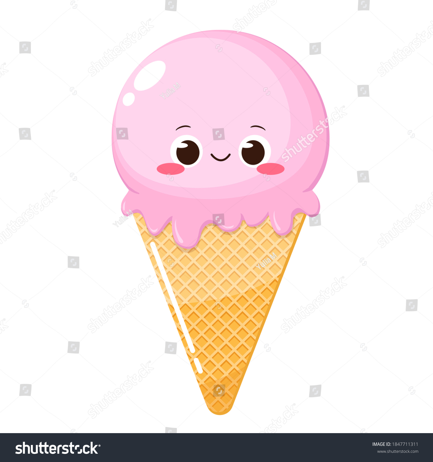 Cute Cartoon Icecream Funny Face Kawaii Stock Vector Royalty Free 1847711311 Shutterstock 5992