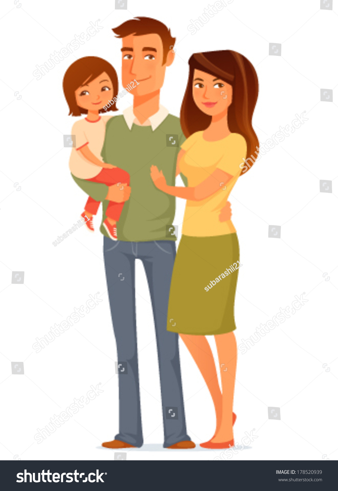 Cute Cartoon Illustration Happy Young Family Stock Vector 178520939 ...