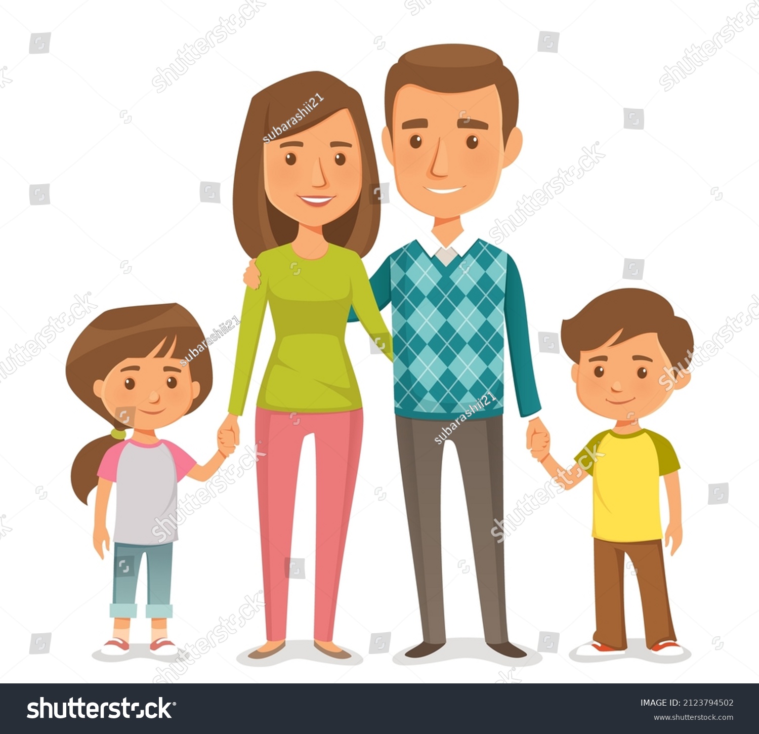 Cute Cartoon Illustration Happy Young Family Stock Vector (Royalty Free ...